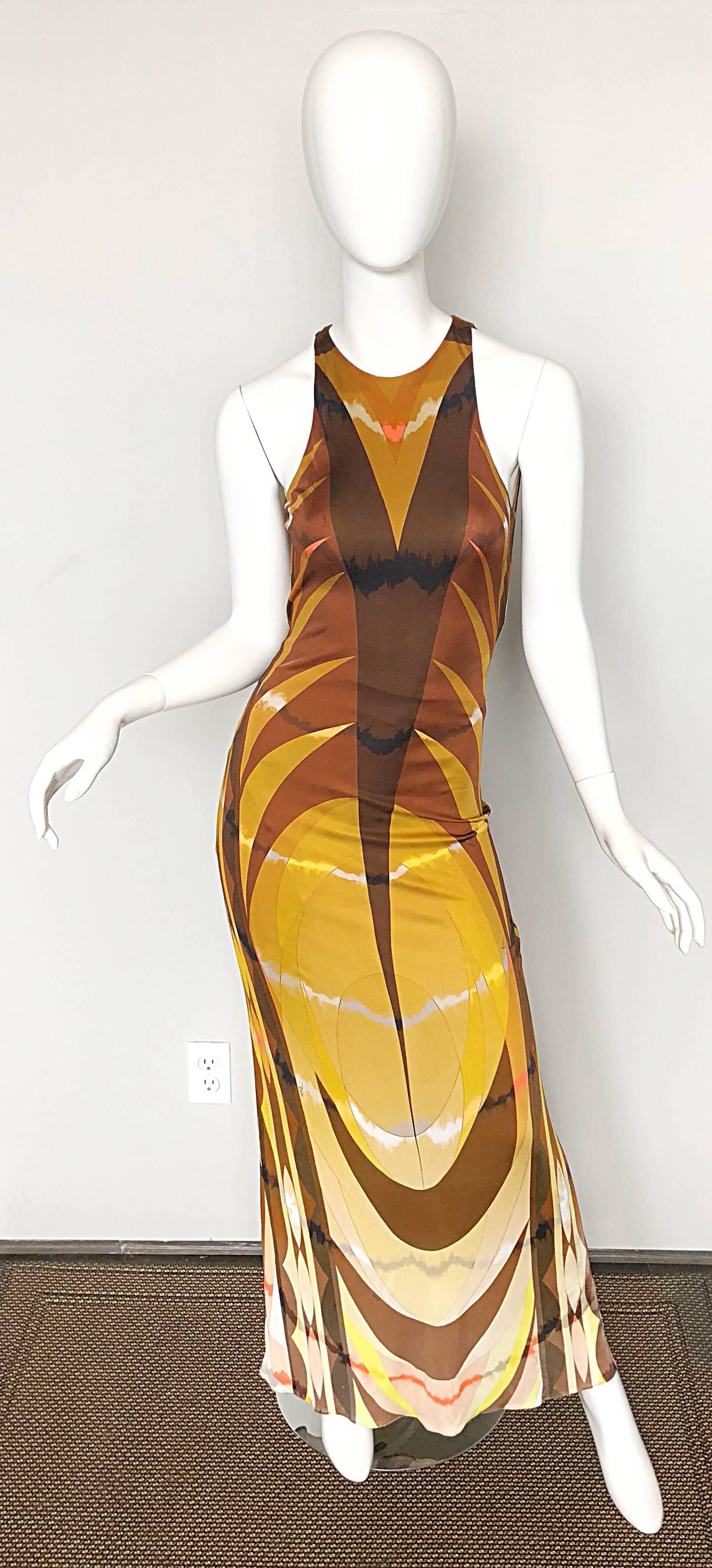 Emilio Pucci 1990s Sexy Vintage Open Back Rayon Jersey 90s Gown Maxi Dress 3