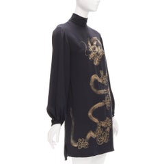 EMILIO PUCCI 2013 Runway gold beaded oriental Dragon black silk dress IT40 S
