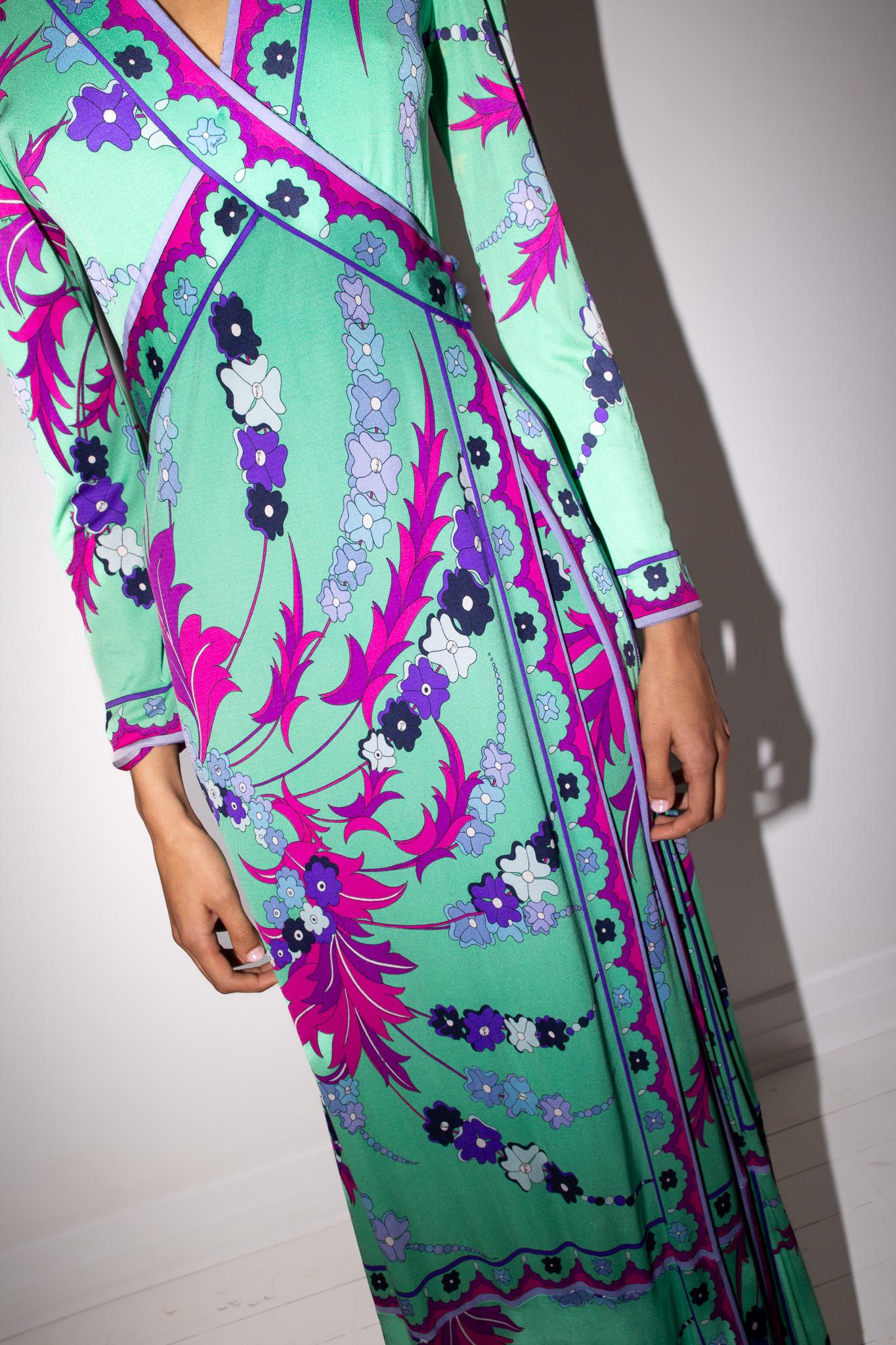 Emilio Pucci 60's Silk Jersey Signature Print Maxi Gown Palazzo Pant Jumpsuit in vendita 5