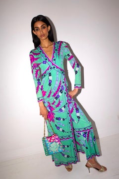 Emilio Pucci 60's Silk Jersey Signature Print Maxi Gown Palazzo Pant Jumpsuit