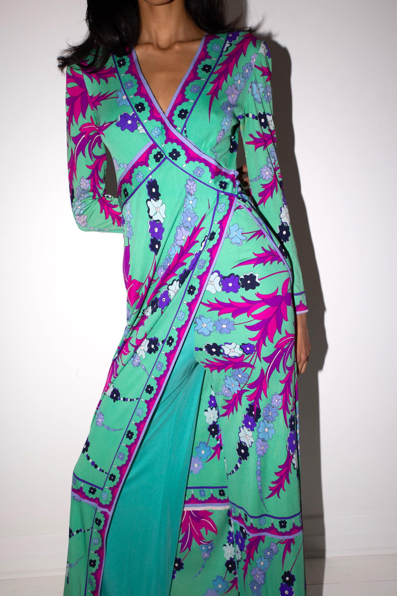 Emilio Pucci 60's Silk Jersey Signature Print Maxi Gown Palazzo Pant Jumpsuit in vendita 1