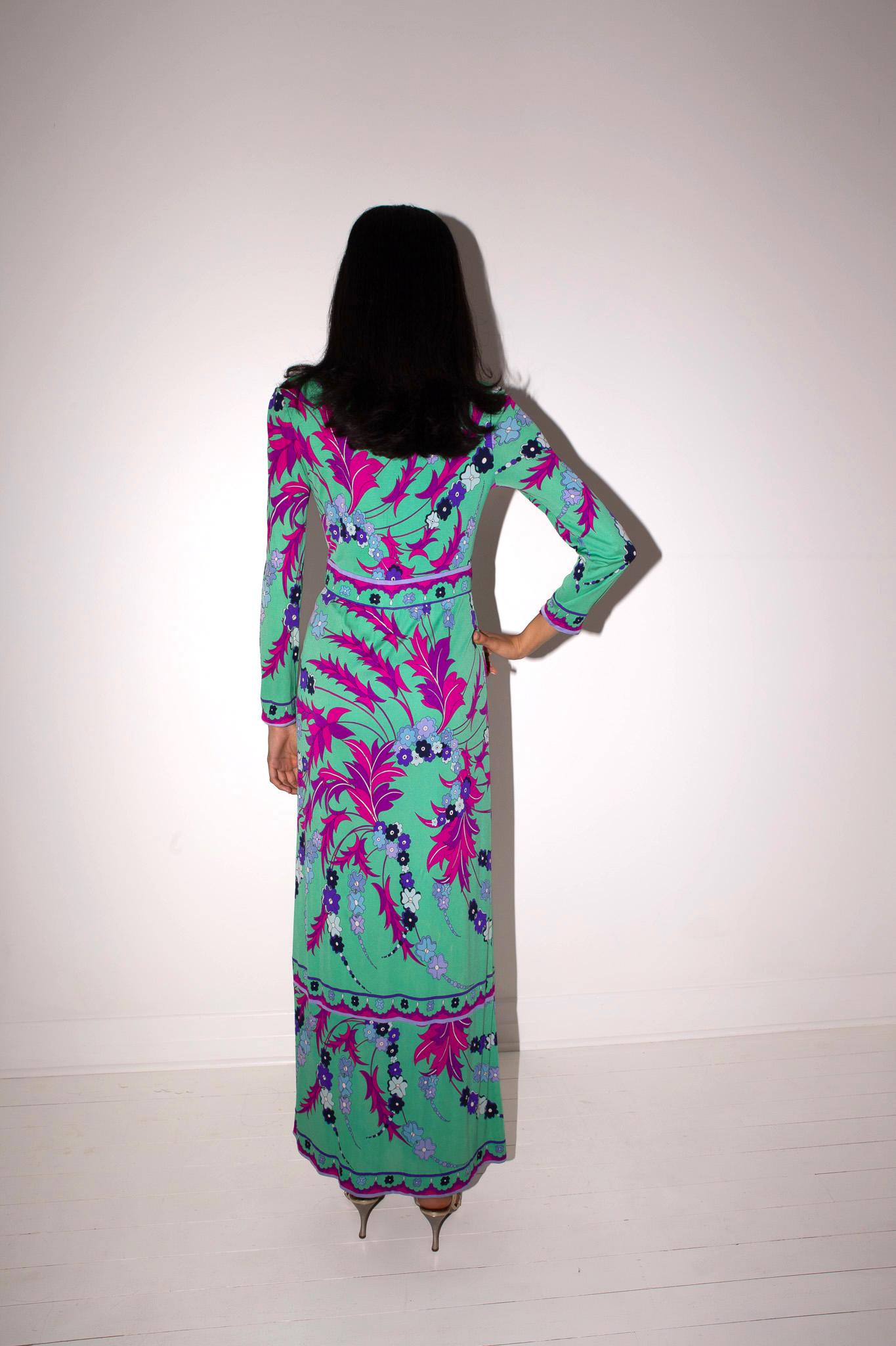 Emilio Pucci 60's Silk Jersey Signature Print Maxi Gown Palazzo Pant Jumpsuit in vendita 3