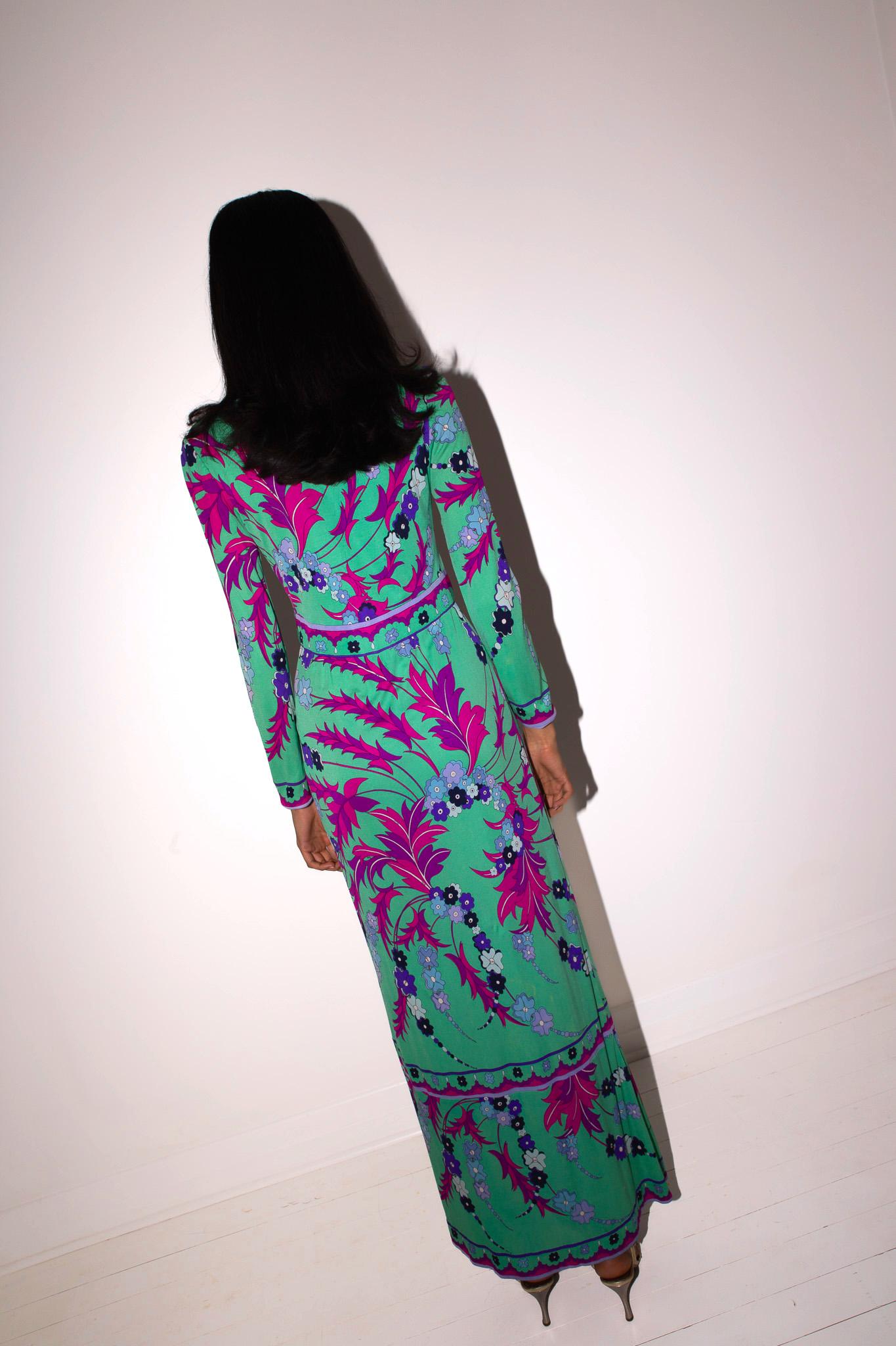 Emilio Pucci 60's Silk Jersey Signature Print Maxi Gown Palazzo Pant Jumpsuit in vendita 4