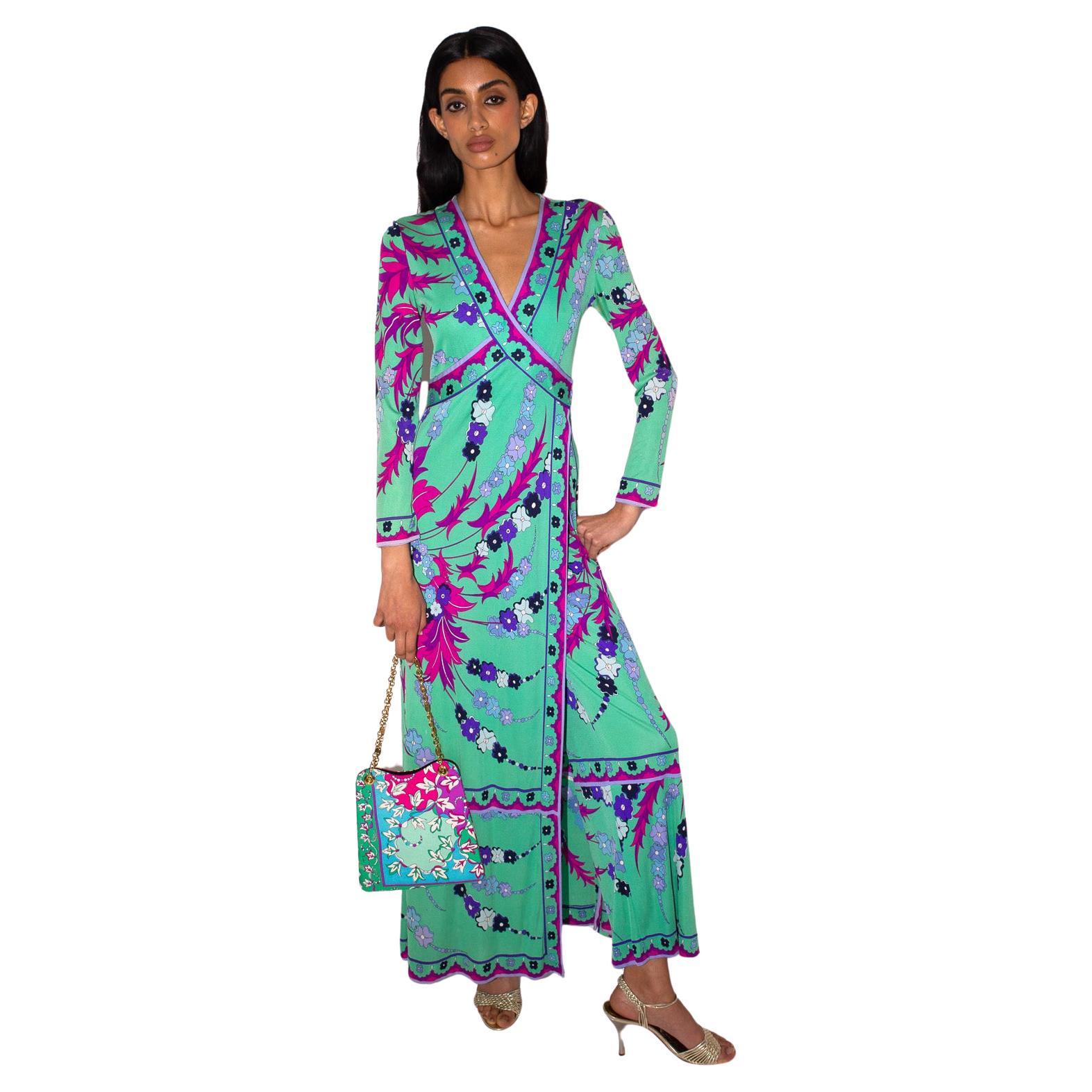 Emilio Pucci 60's Silk Jersey Signature Print Maxi Gown Palazzo Pant Jumpsuit