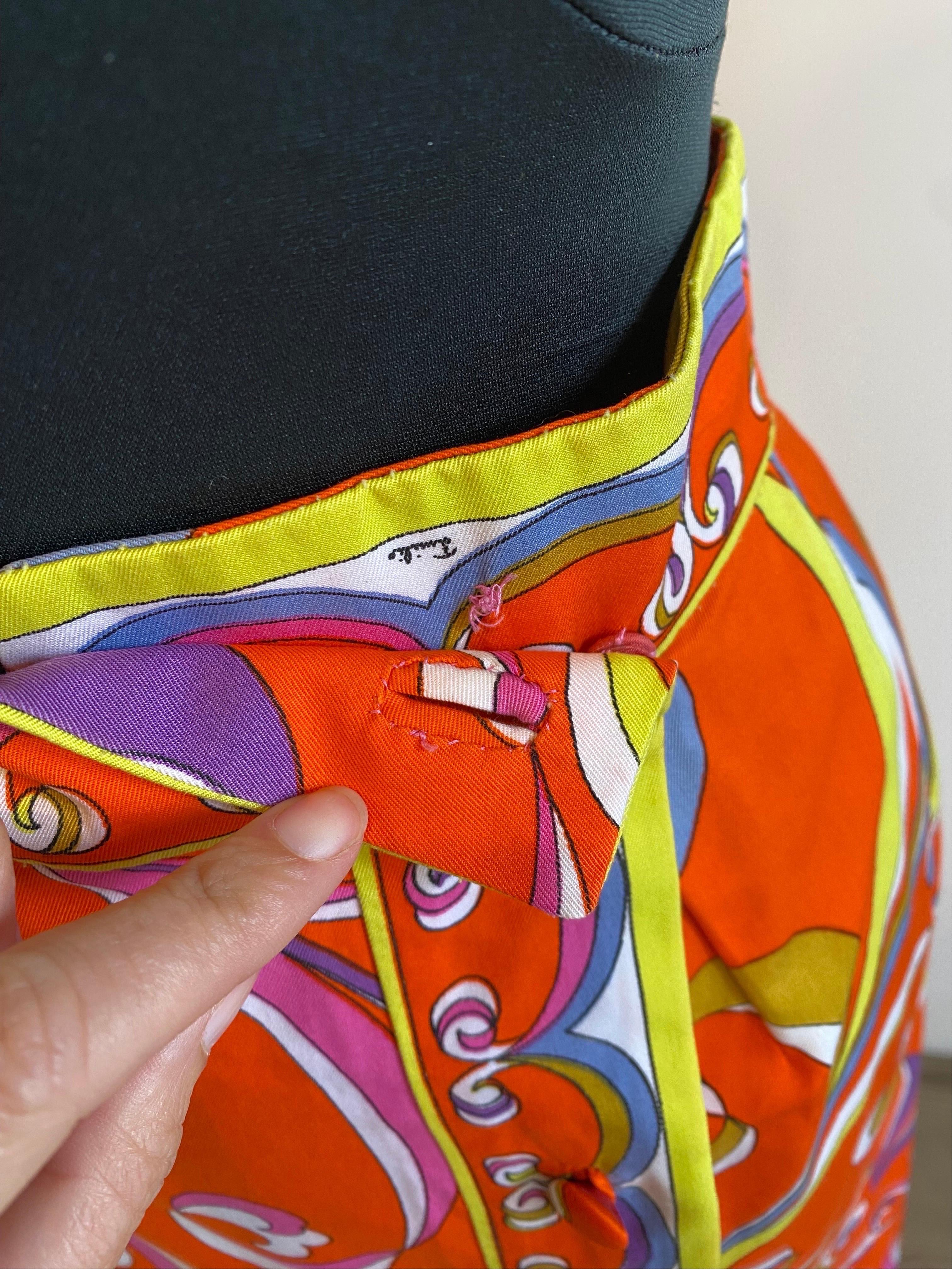 Women's or Men's Emilio Pucci 70s vintage Orange Flower Skirt For Sale