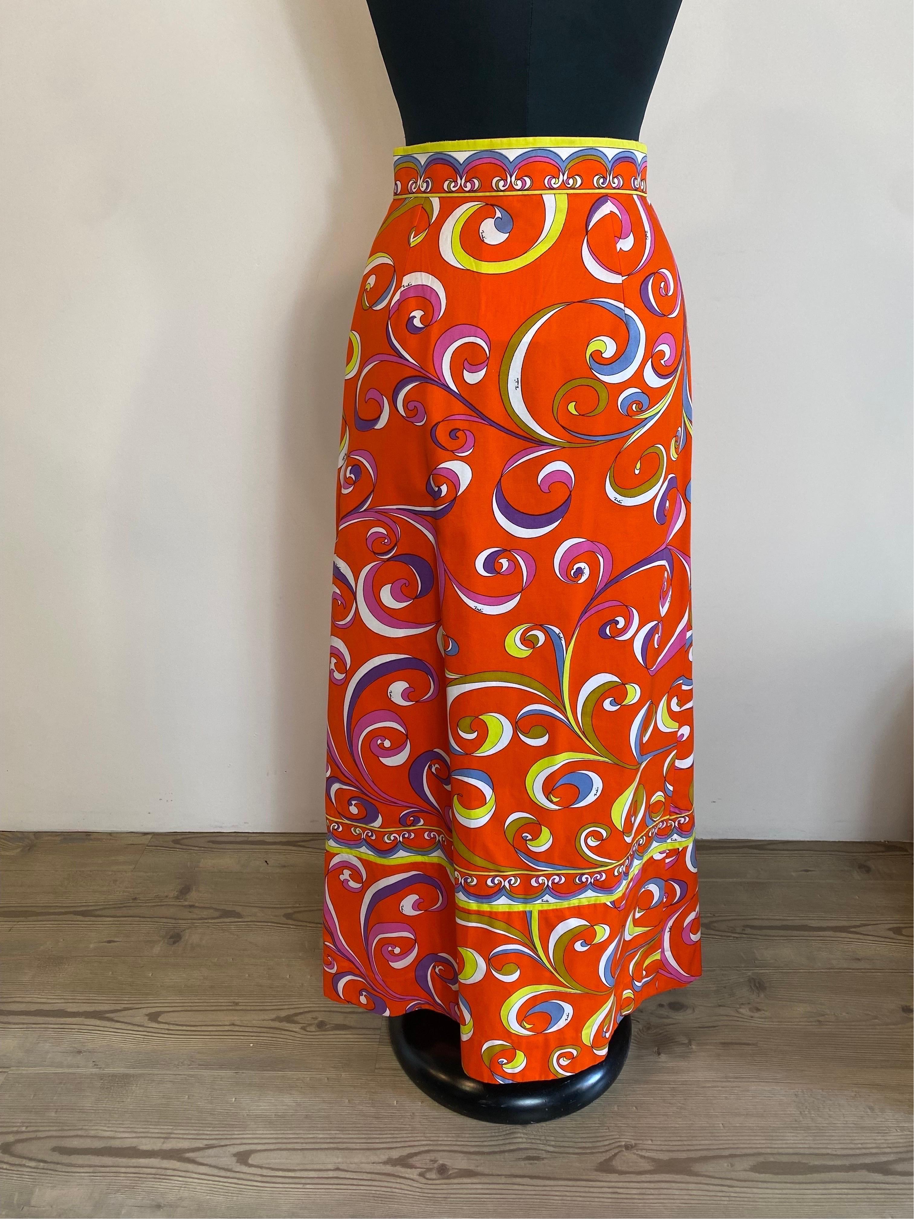 Emilio Pucci 70s vintage Orange Flower Skirt For Sale 4