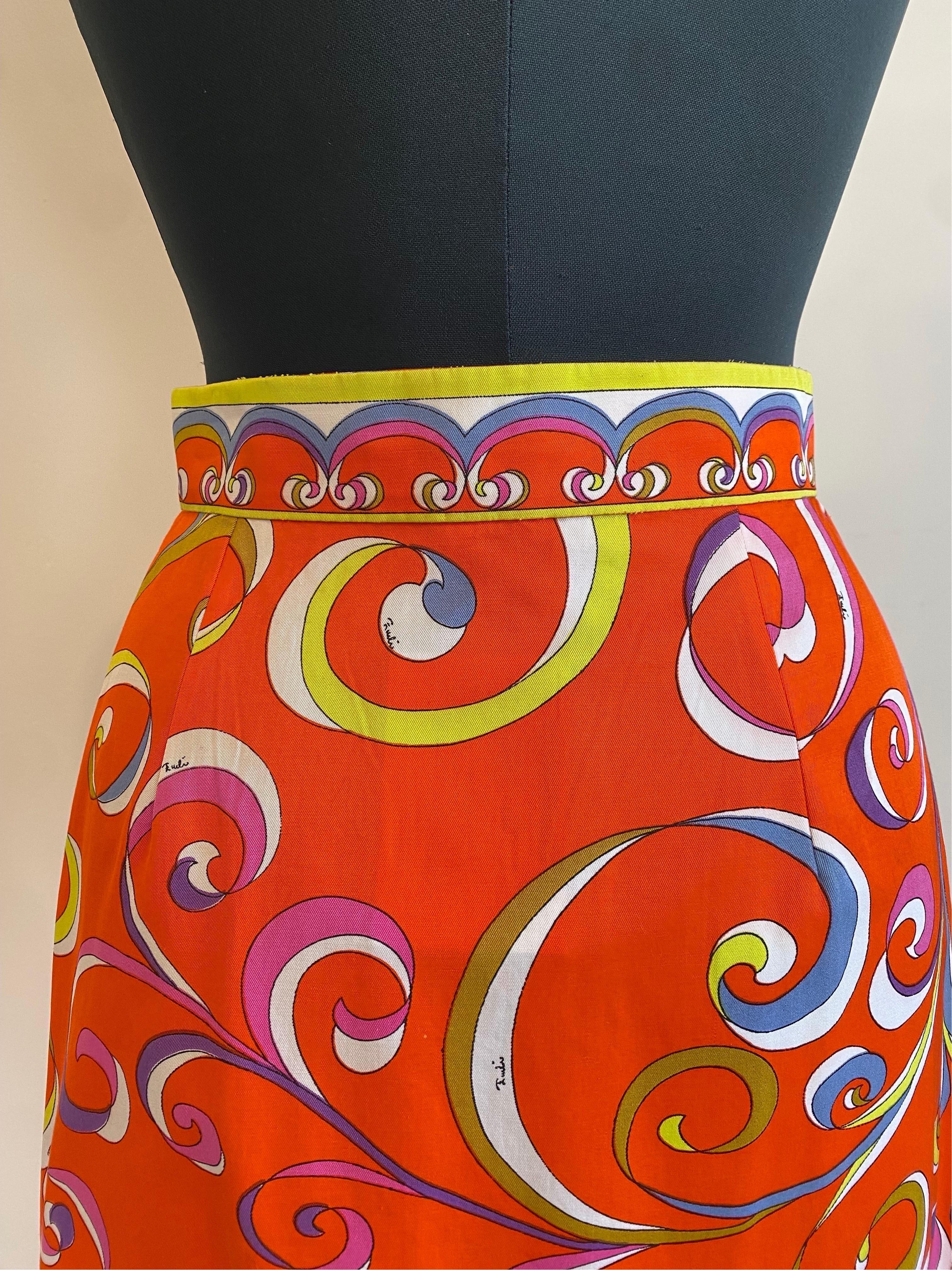 Emilio Pucci 70s vintage Orange Flower Skirt For Sale 5