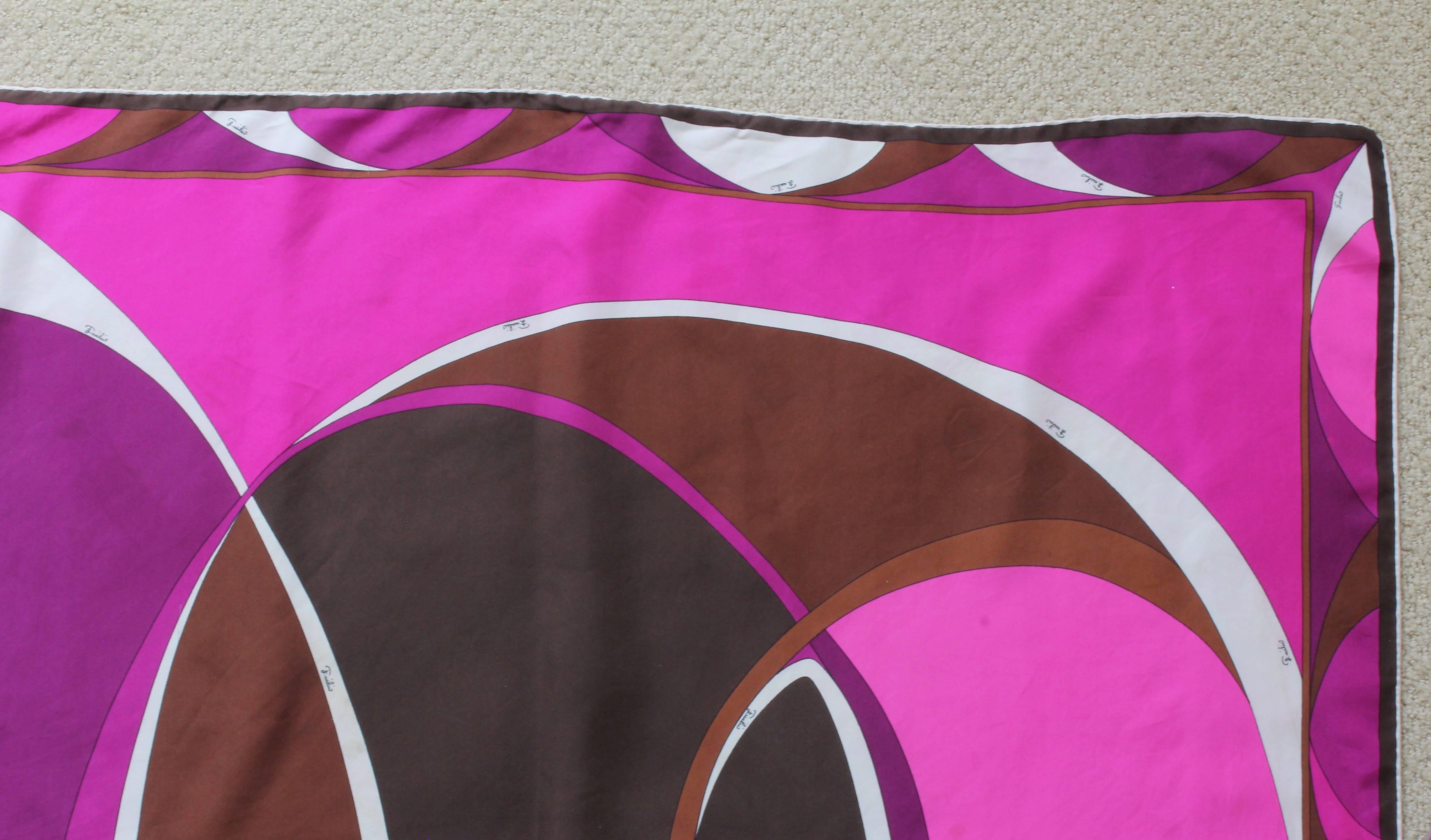 Emilio Pucci Abstract Print Scarf Shawl Silk Twill 35in Purple Brown Pink White In Good Condition For Sale In Port Saint Lucie, FL