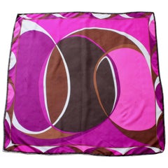 Emilio Pucci Abstract Print Scarf Shawl Silk Twill 35in Purple Brown Pink White