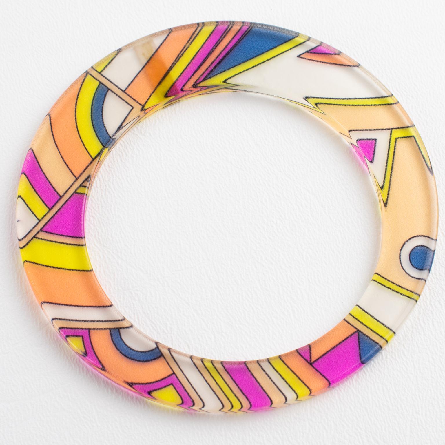 Emilio Pucci Acrylic Lucite Bangle Bracelet with Multicolor Silk For Sale 5
