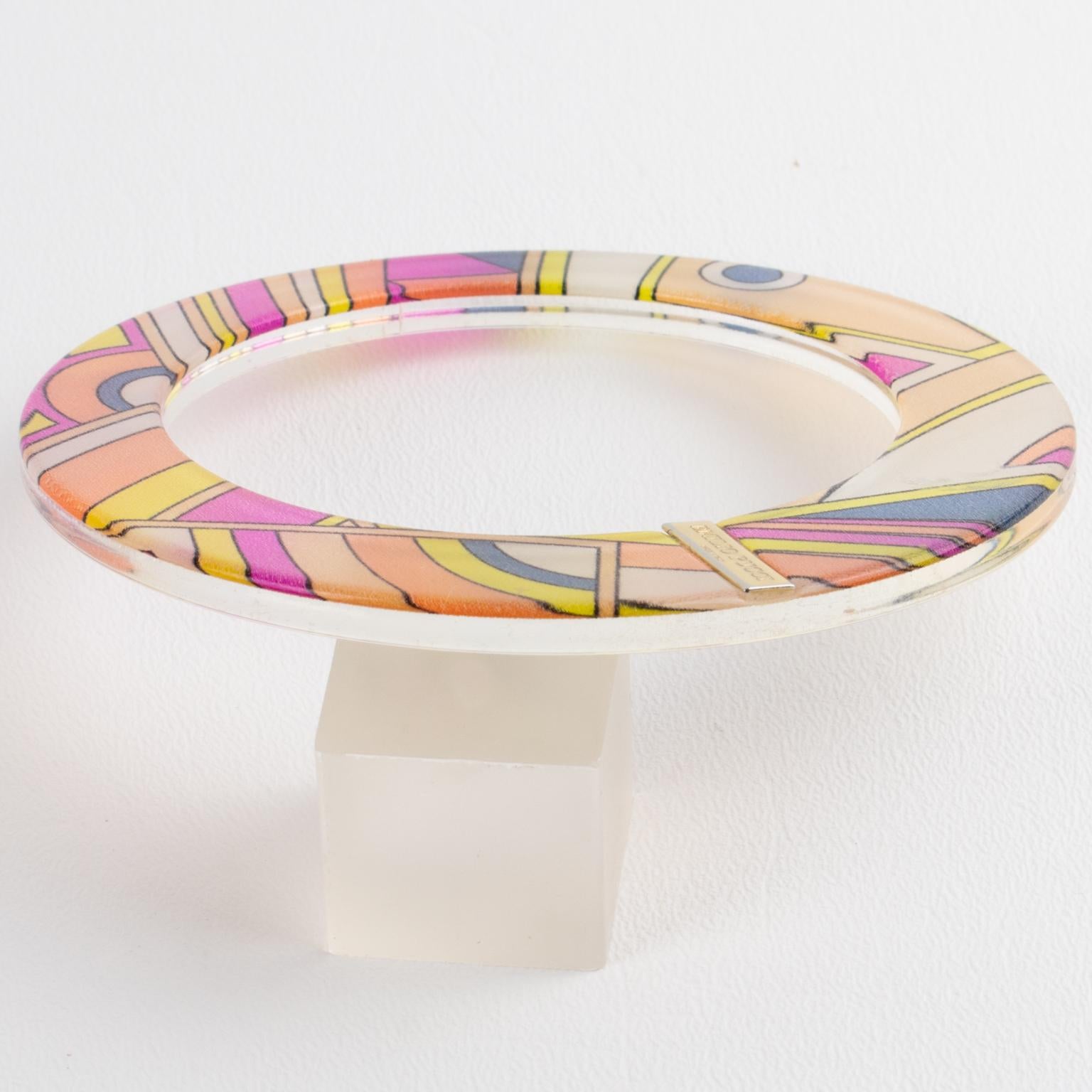 Emilio Pucci Acrylic Lucite Bangle Bracelet with Multicolor Silk For Sale 6