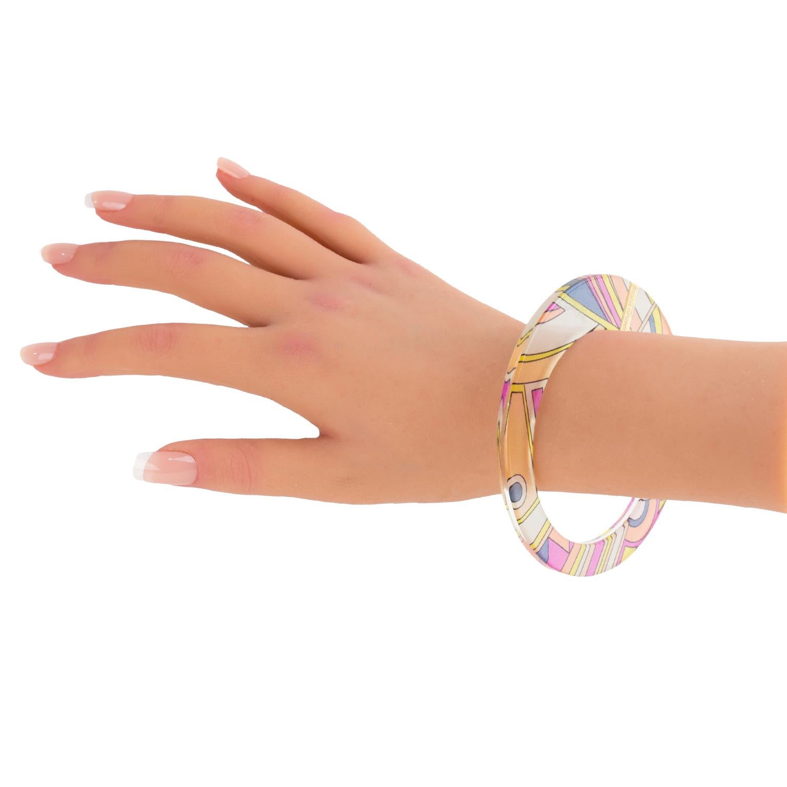 Emilio Pucci Acrylic Lucite Bangle Bracelet with Multicolor Silk For Sale 8