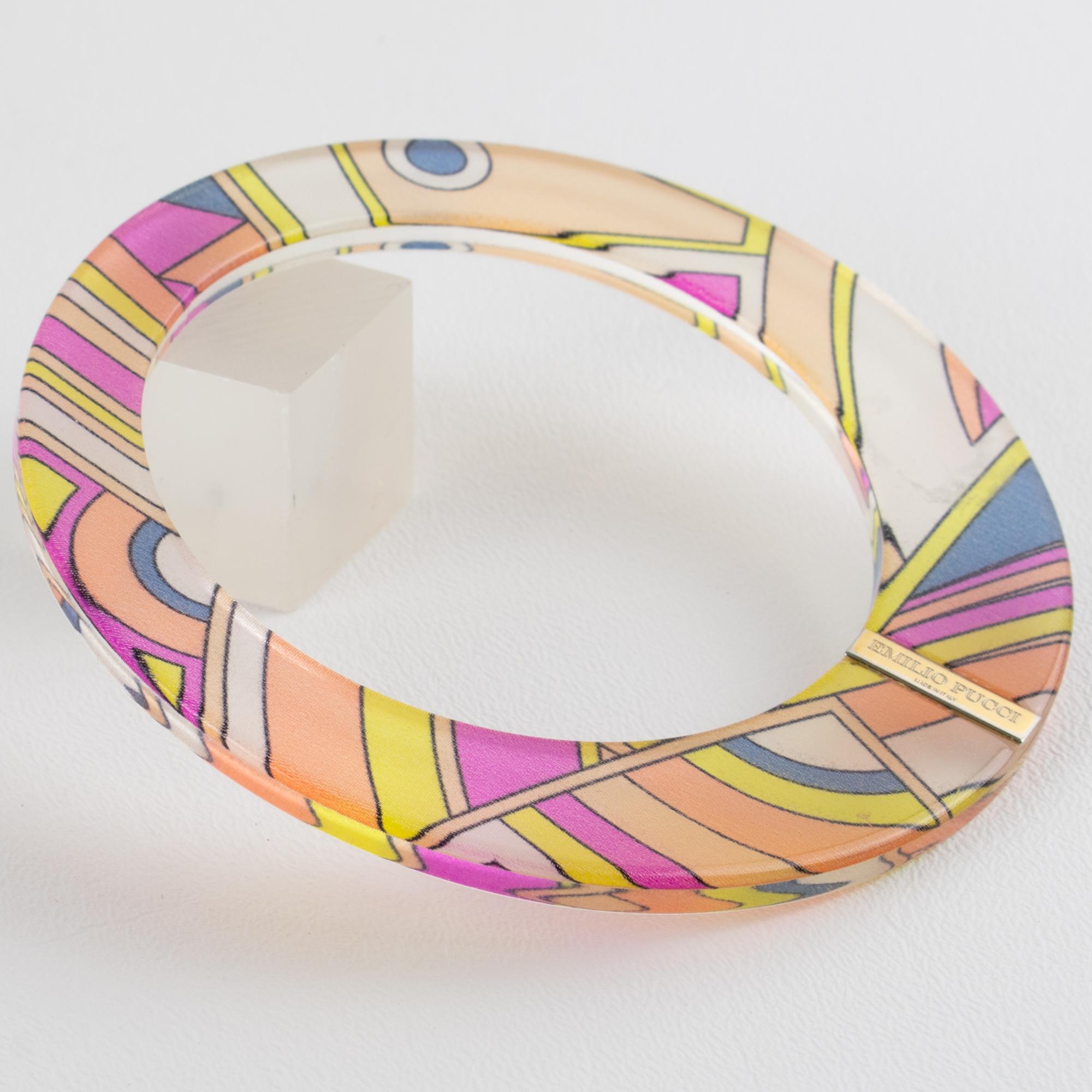 Women's or Men's Emilio Pucci Acrylic Lucite Bangle Bracelet with Multicolor Silk For Sale