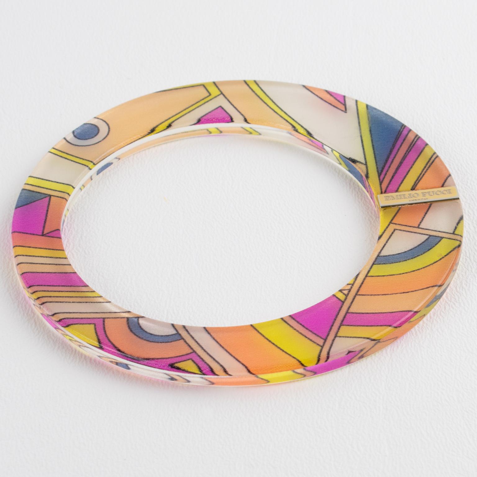 Emilio Pucci Acrylic Lucite Bangle Bracelet with Multicolor Silk For Sale 1