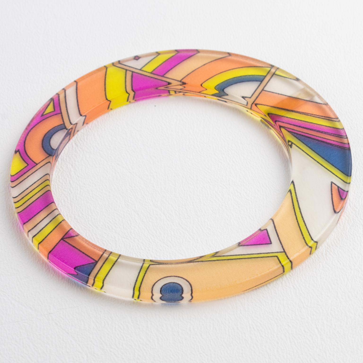 Emilio Pucci Acrylic Lucite Bangle Bracelet with Multicolor Silk For Sale 2
