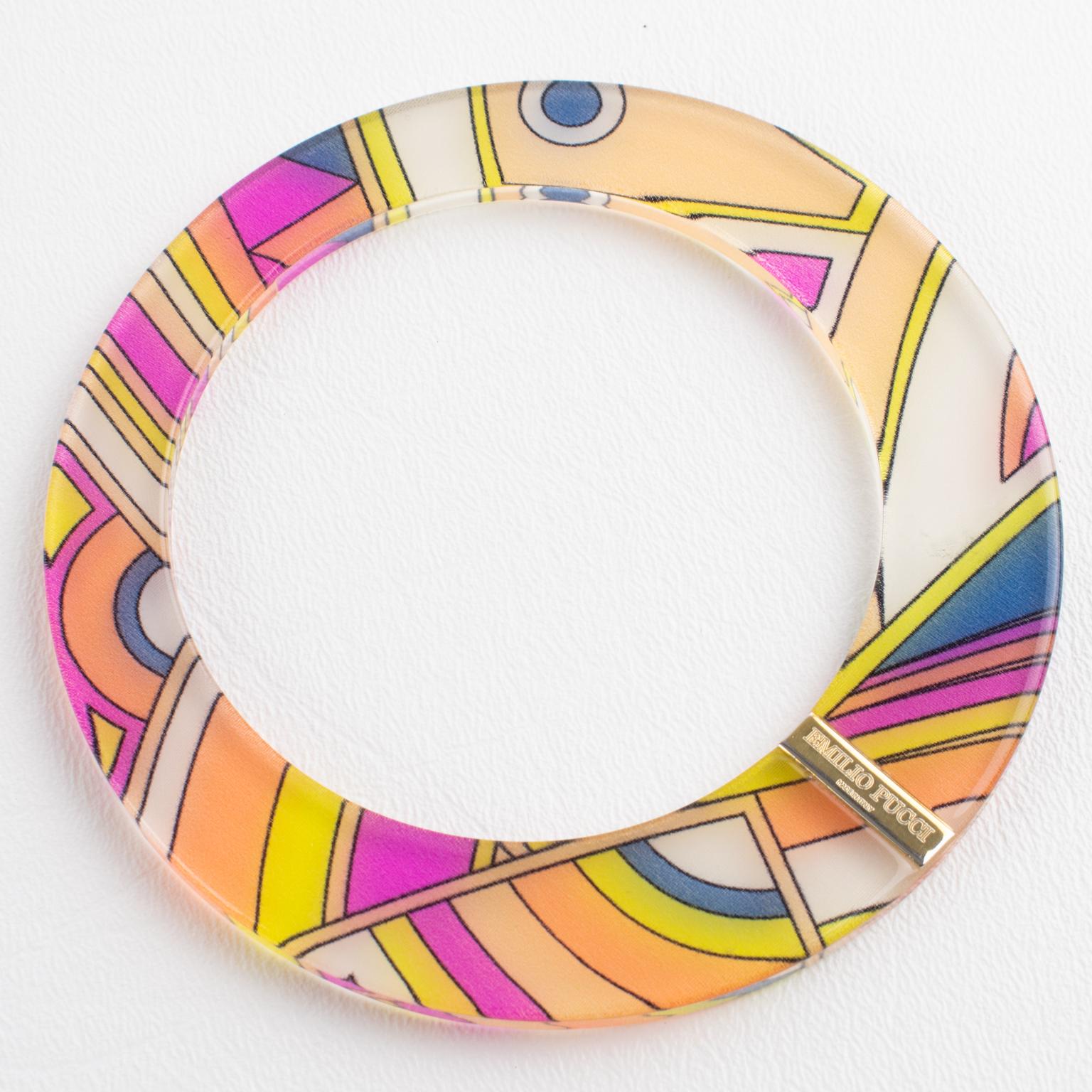 Emilio Pucci Acrylic Lucite Bangle Bracelet with Multicolor Silk For Sale 4