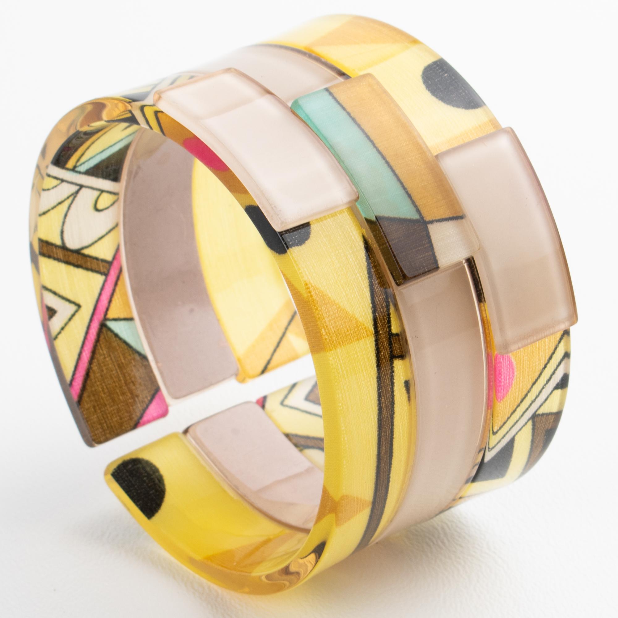 Emilio Pucci Acrylic Resin Bangle Bracelet with Multicolor Silk in vendita 5