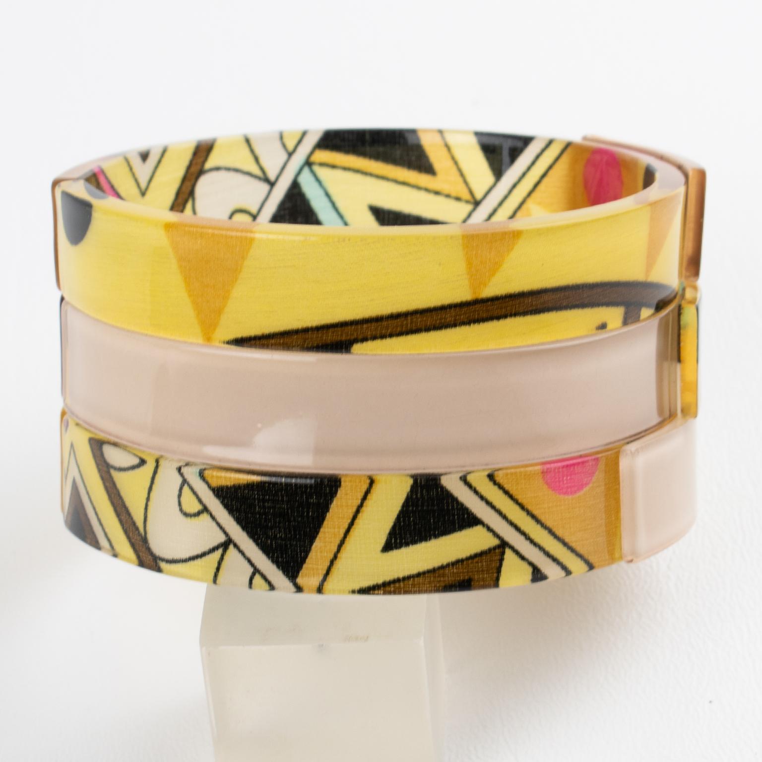 Emilio Pucci Acrylic Resin Bangle Bracelet with Multicolor Silk in vendita 8