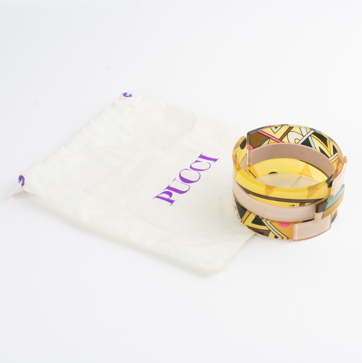Emilio Pucci Acrylic Resin Bangle Bracelet with Multicolor Silk in vendita 9