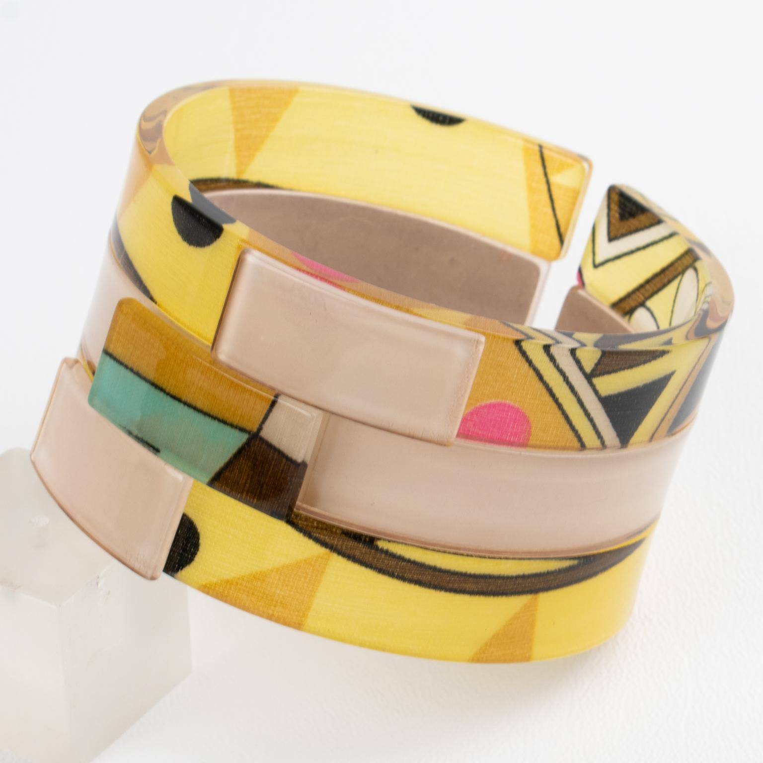 Modernista Emilio Pucci Acrylic Resin Bangle Bracelet with Multicolor Silk in vendita