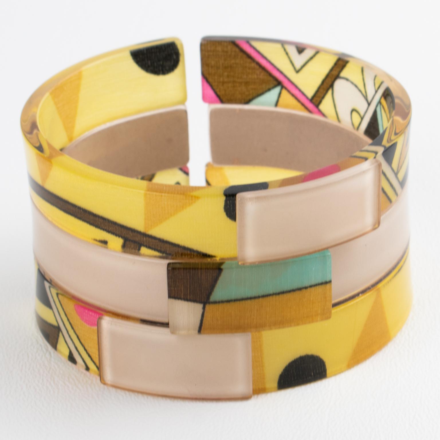 da uomo o donna Emilio Pucci Acrylic Resin Bangle Bracelet with Multicolor Silk in vendita