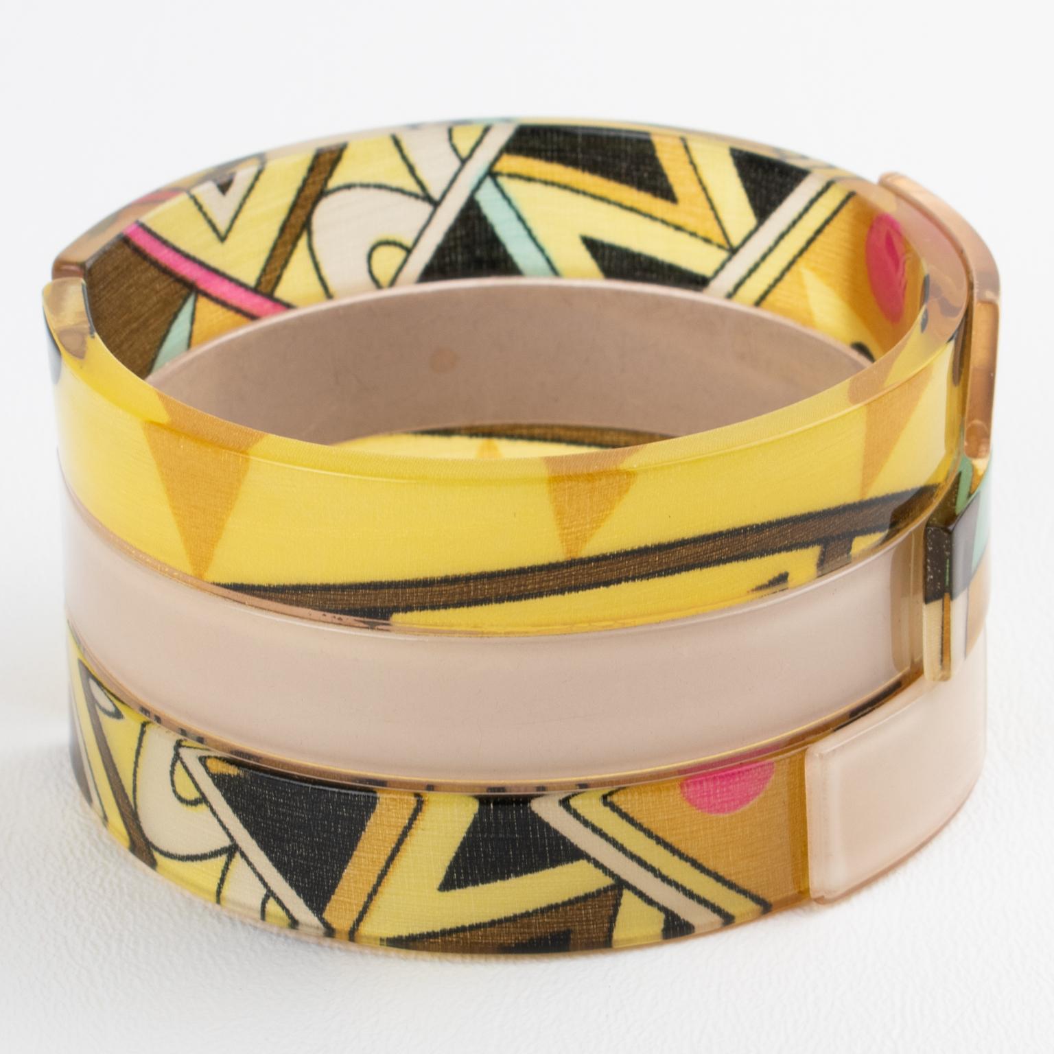 Emilio Pucci Acrylic Resin Bangle Bracelet with Multicolor Silk in vendita 1