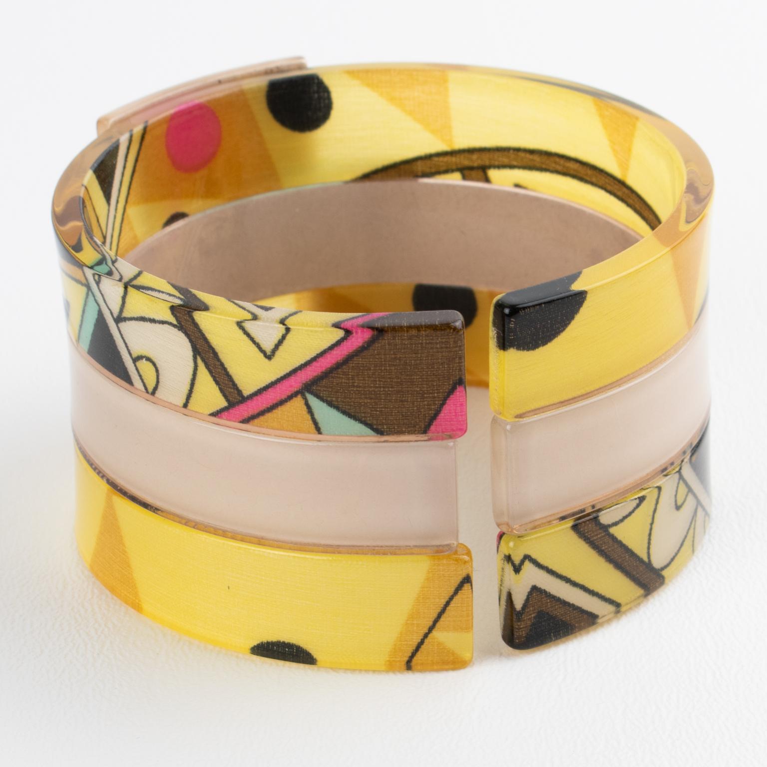 Emilio Pucci Acrylic Resin Bangle Bracelet with Multicolor Silk in vendita 2