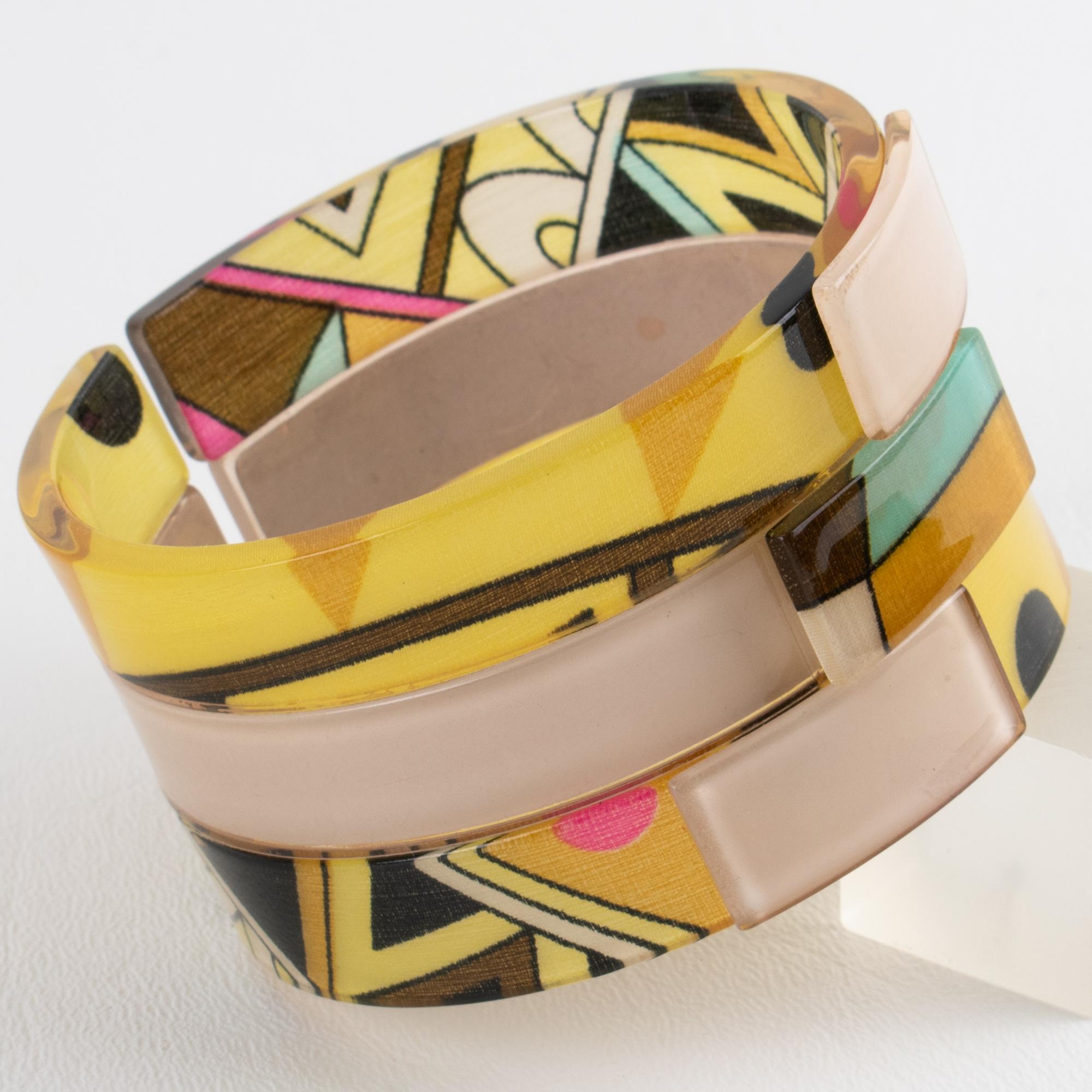 Emilio Pucci Acrylic Resin Bangle Bracelet with Multicolor Silk in vendita 3