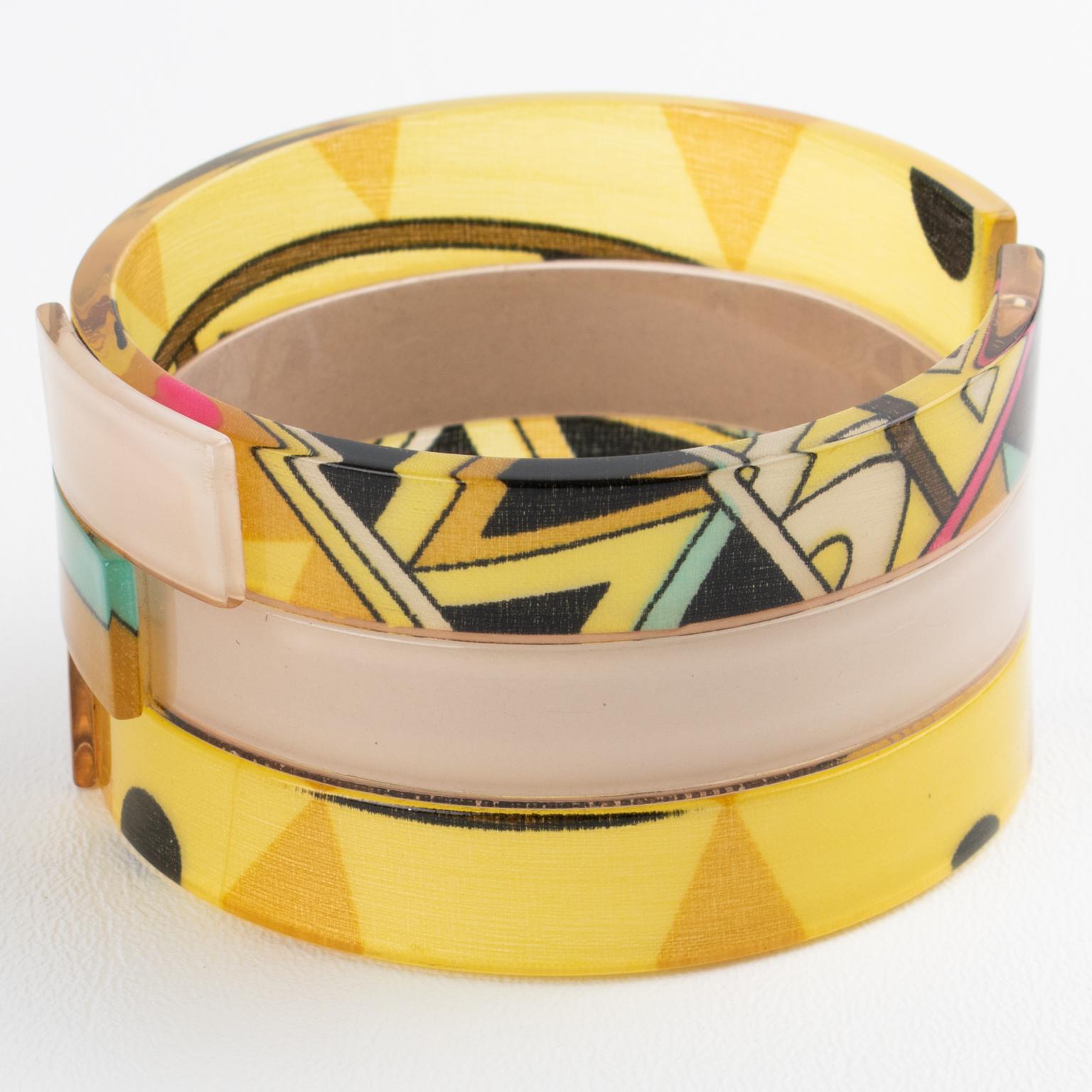 Emilio Pucci Acrylic Resin Bangle Bracelet with Multicolor Silk in vendita 4