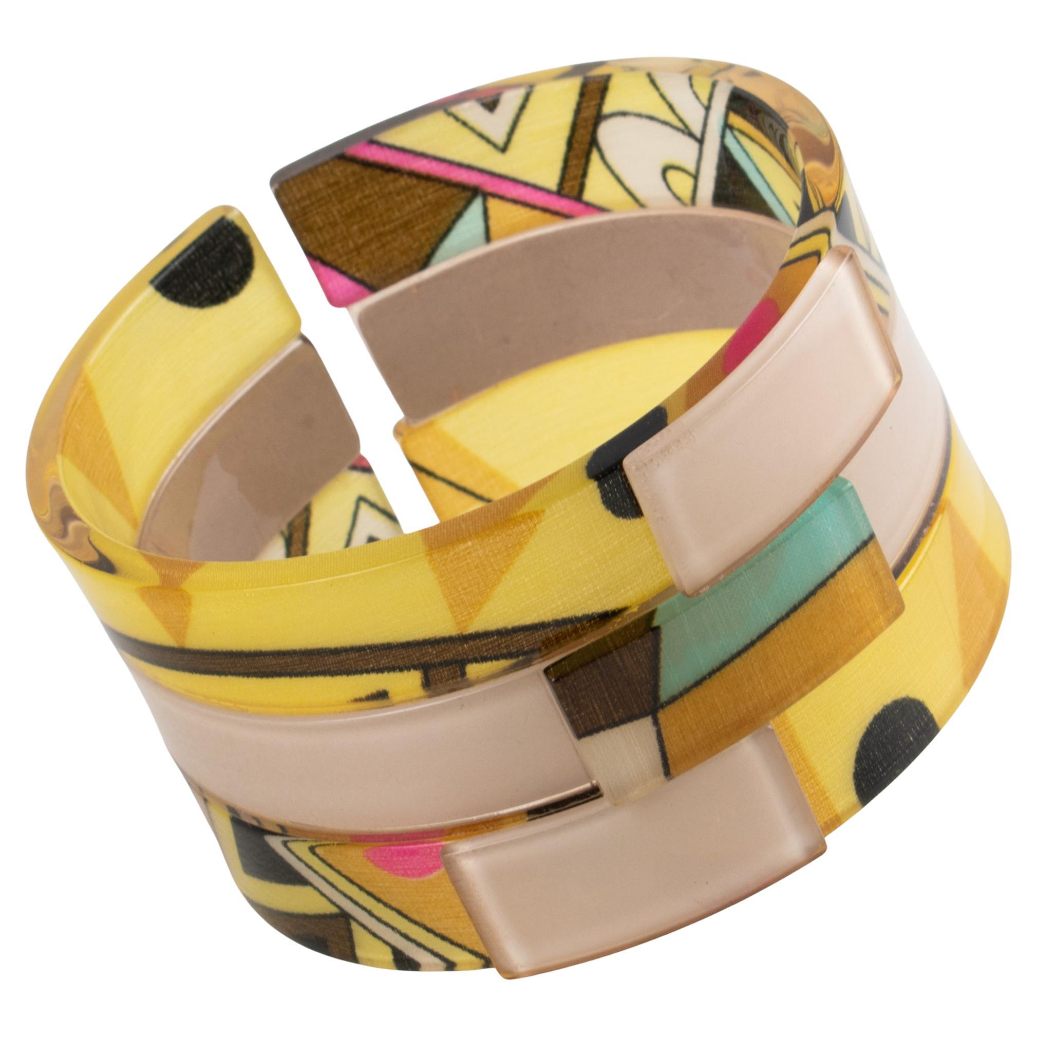 Emilio Pucci Acrylic Resin Bangle Bracelet with Multicolor Silk