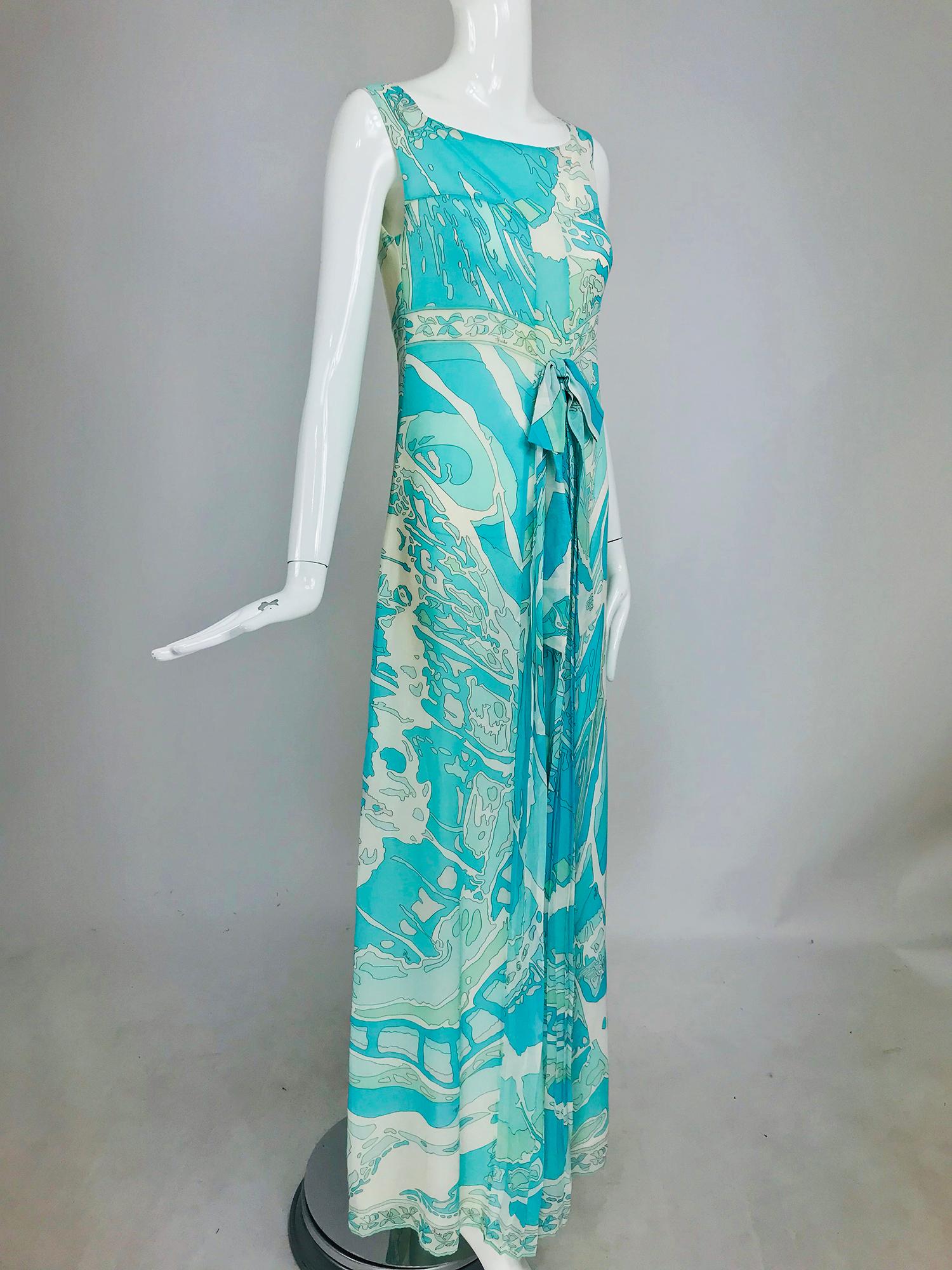 Emilio Pucci Aqua Print Silk Chiffon Maxi Dress  4