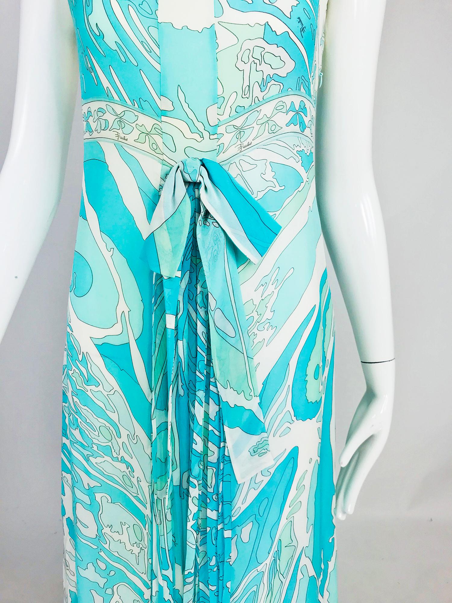 Emilio Pucci Aqua Print Silk Chiffon Maxi Dress  5