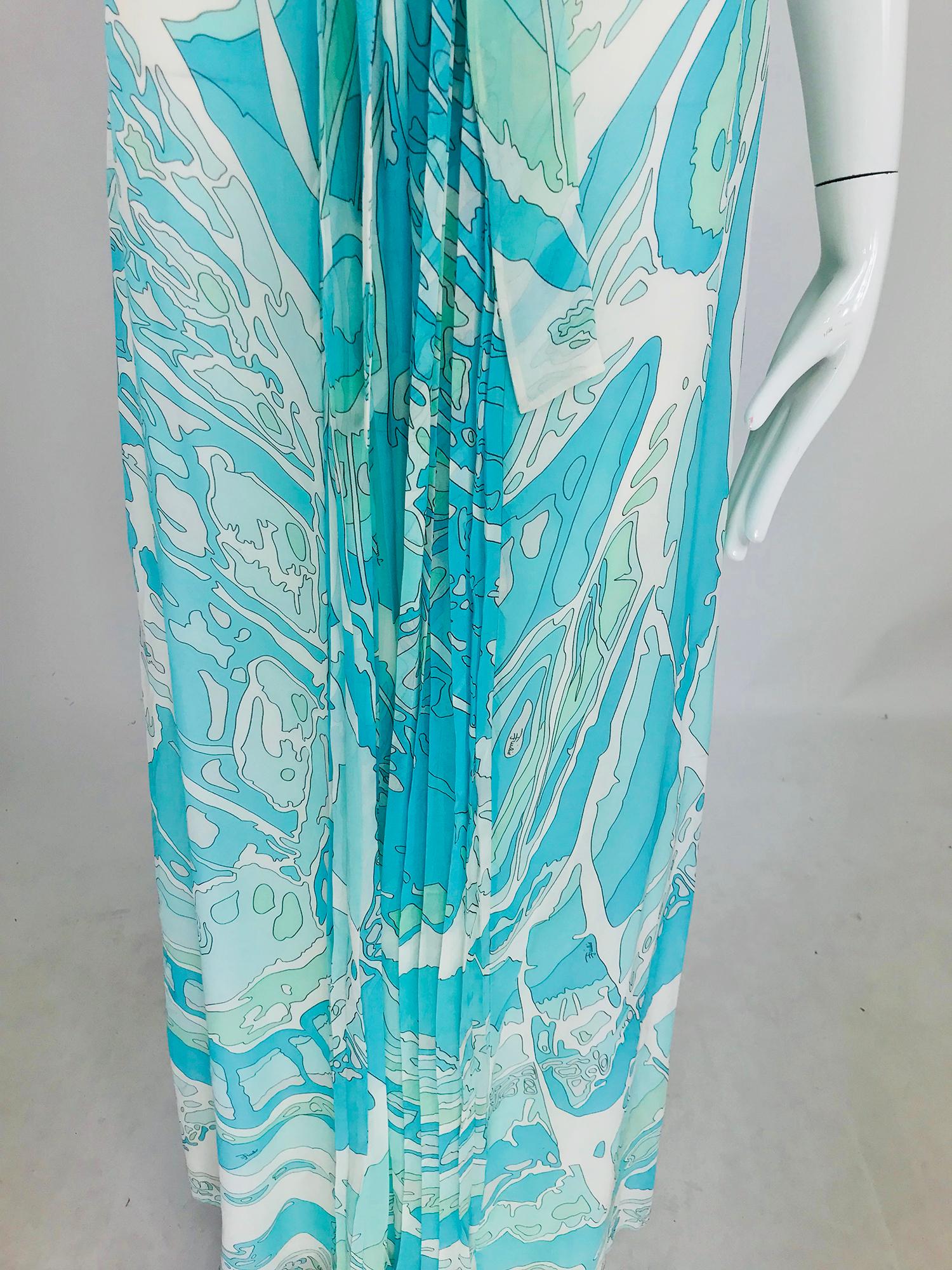 Emilio Pucci Aqua Print Silk Chiffon Maxi Dress 6