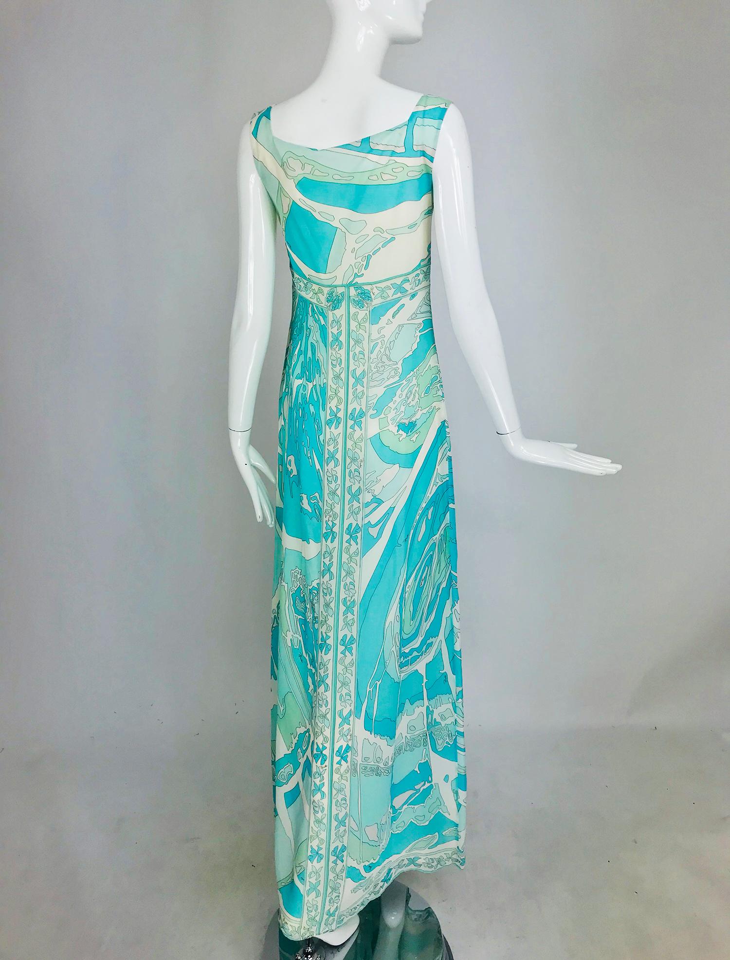 Emilio Pucci Aqua Print Silk Chiffon Maxi Dress  1