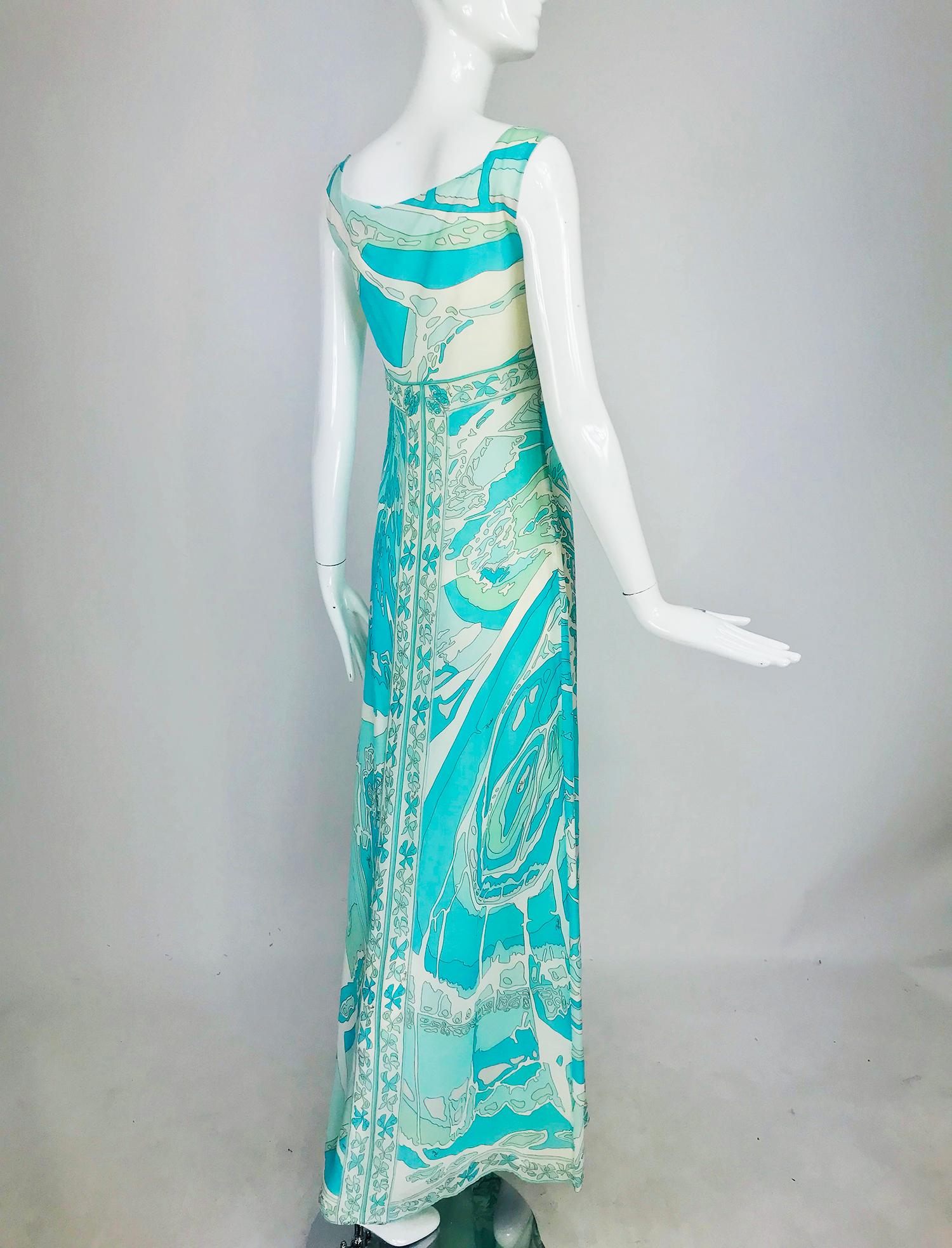 Emilio Pucci Aqua Print Silk Chiffon Maxi Dress  2