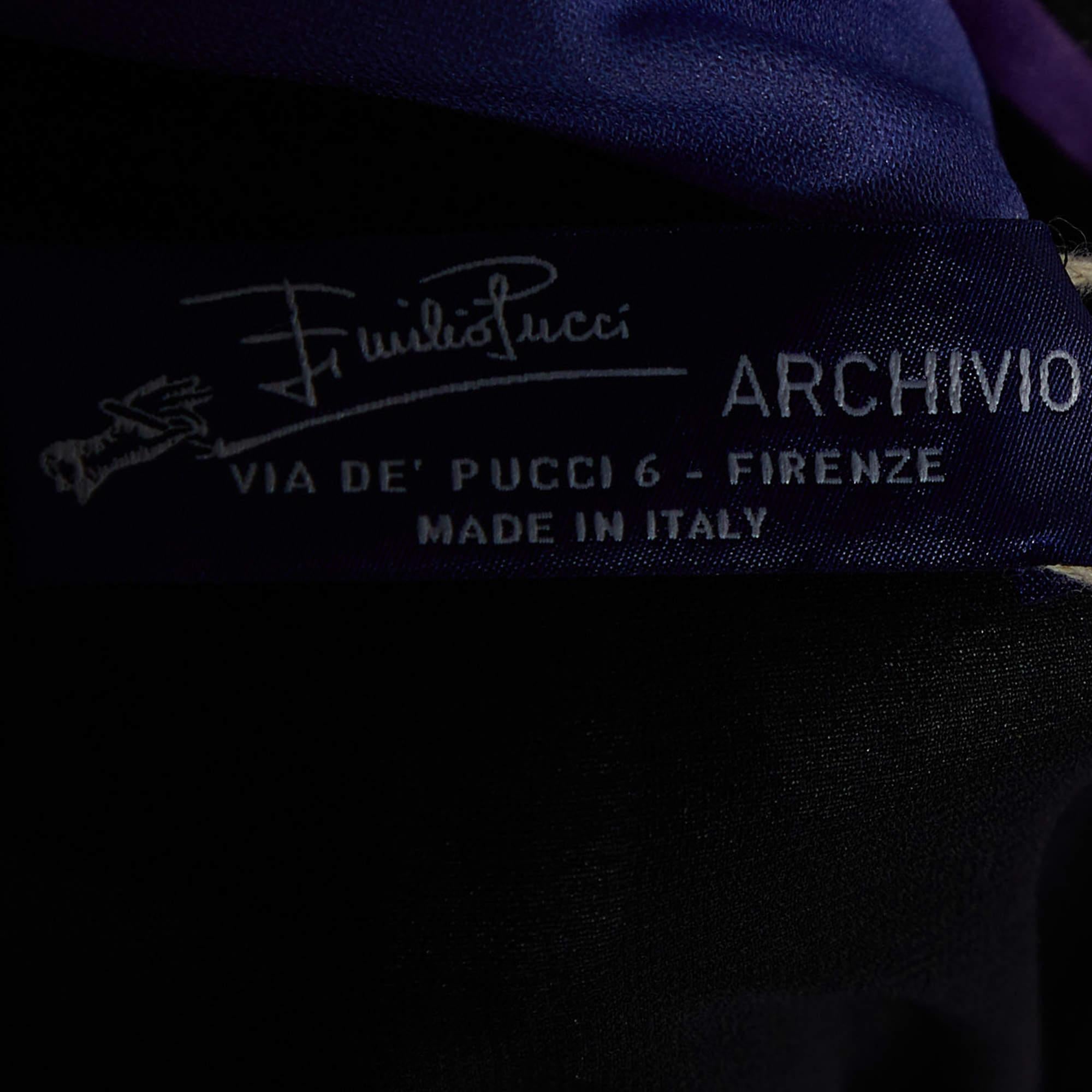 Emilio Pucci Archivio Multicolor Printed Jersey Shoulder Pad Detail Mini Dress L In Excellent Condition For Sale In Dubai, Al Qouz 2