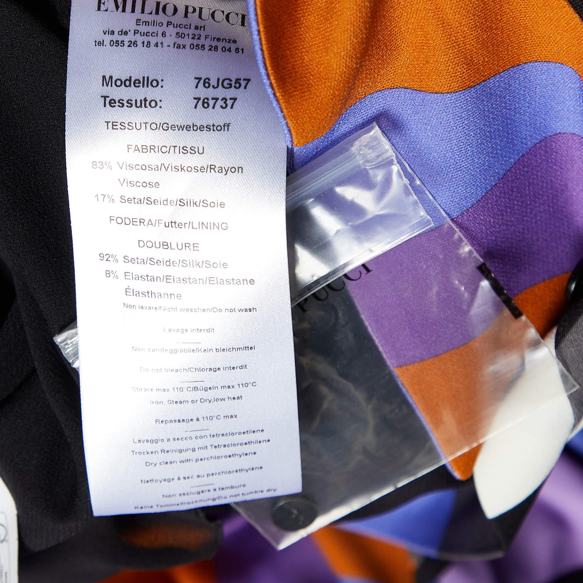 Women's Emilio Pucci Archivio Multicolor Printed Jersey Shoulder Pad Detail Mini Dress L For Sale