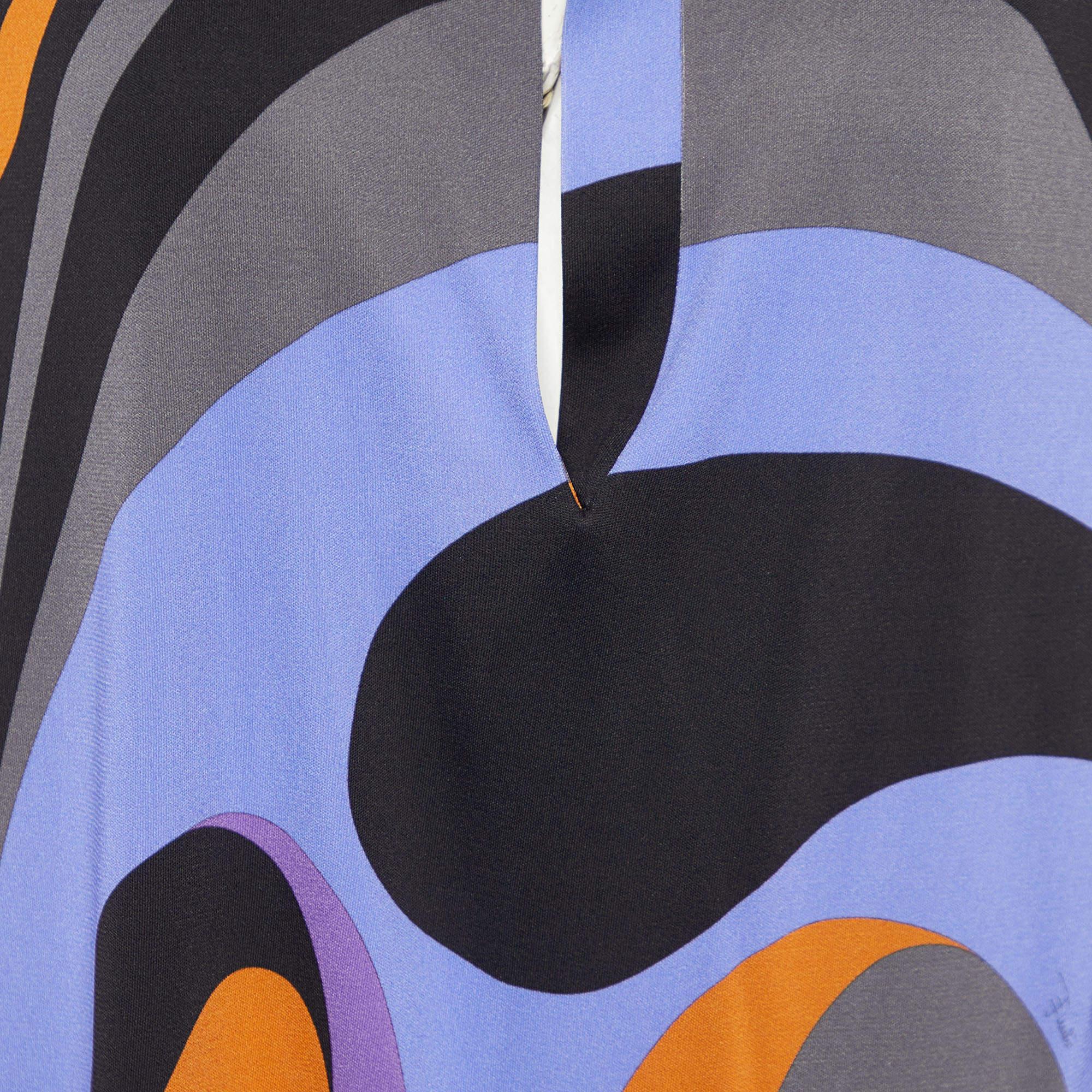Emilio Pucci Archivio Multicolor Printed Jersey Shoulder Pad Detail Mini Dress L For Sale 1