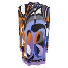 Used Emilio Pucci Archivio Multicolor Printed Jersey Shoulder Pad Detail Mini Dress L