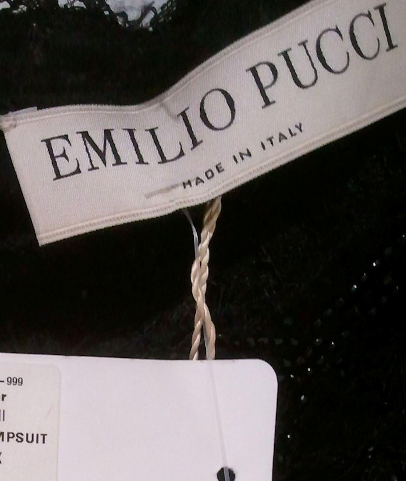 UNWORN Emilio Pucci Asymmetric Shoulder Black Lace Evening Jumpsuit Overall 40 In Excellent Condition In Switzerland, CH