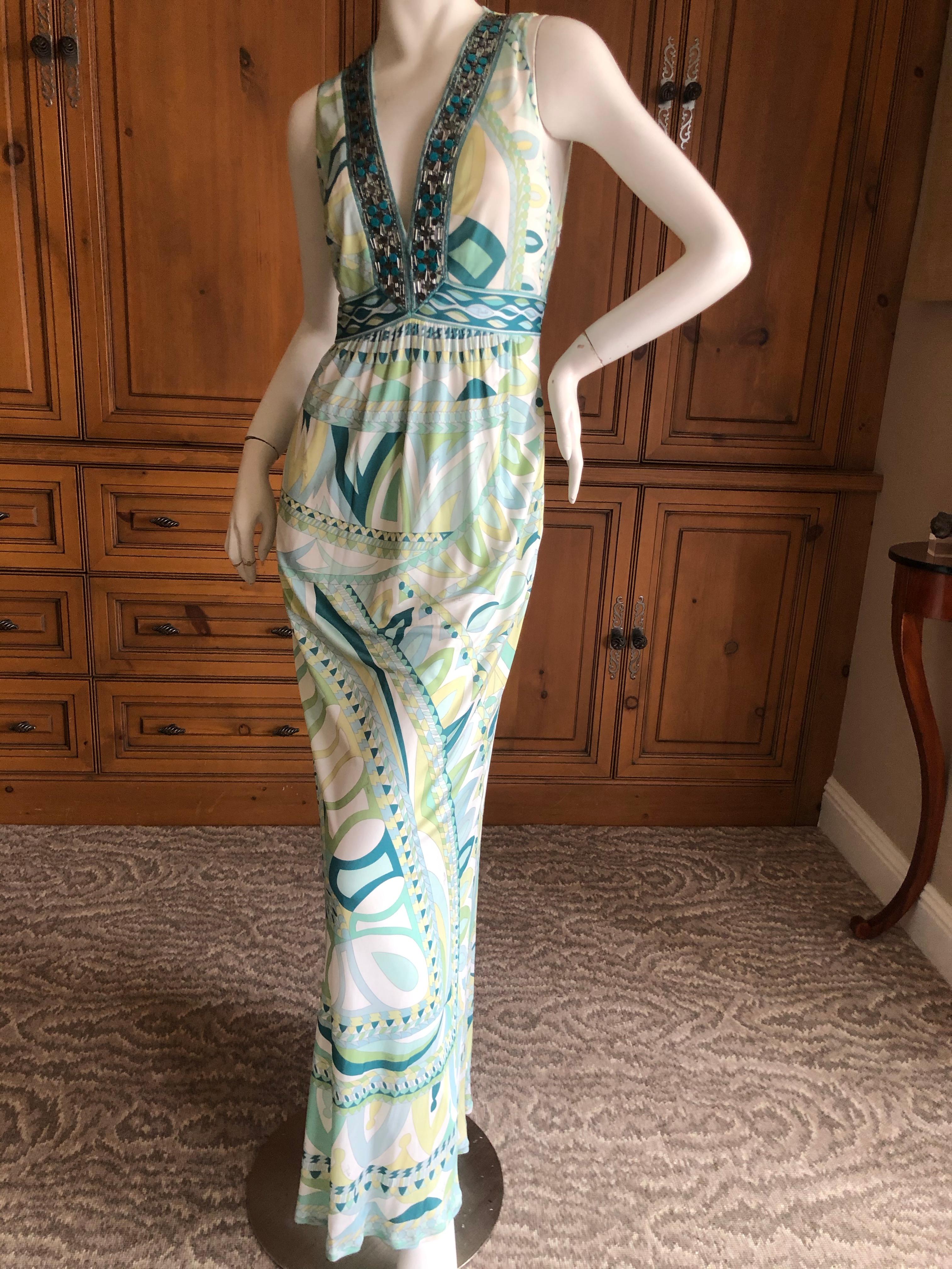 Emilio Pucci Bead Embellished Maxi Dress.
This is so much prettier in person, the embellishments didn't photograph well.
Size 8
Bust 36