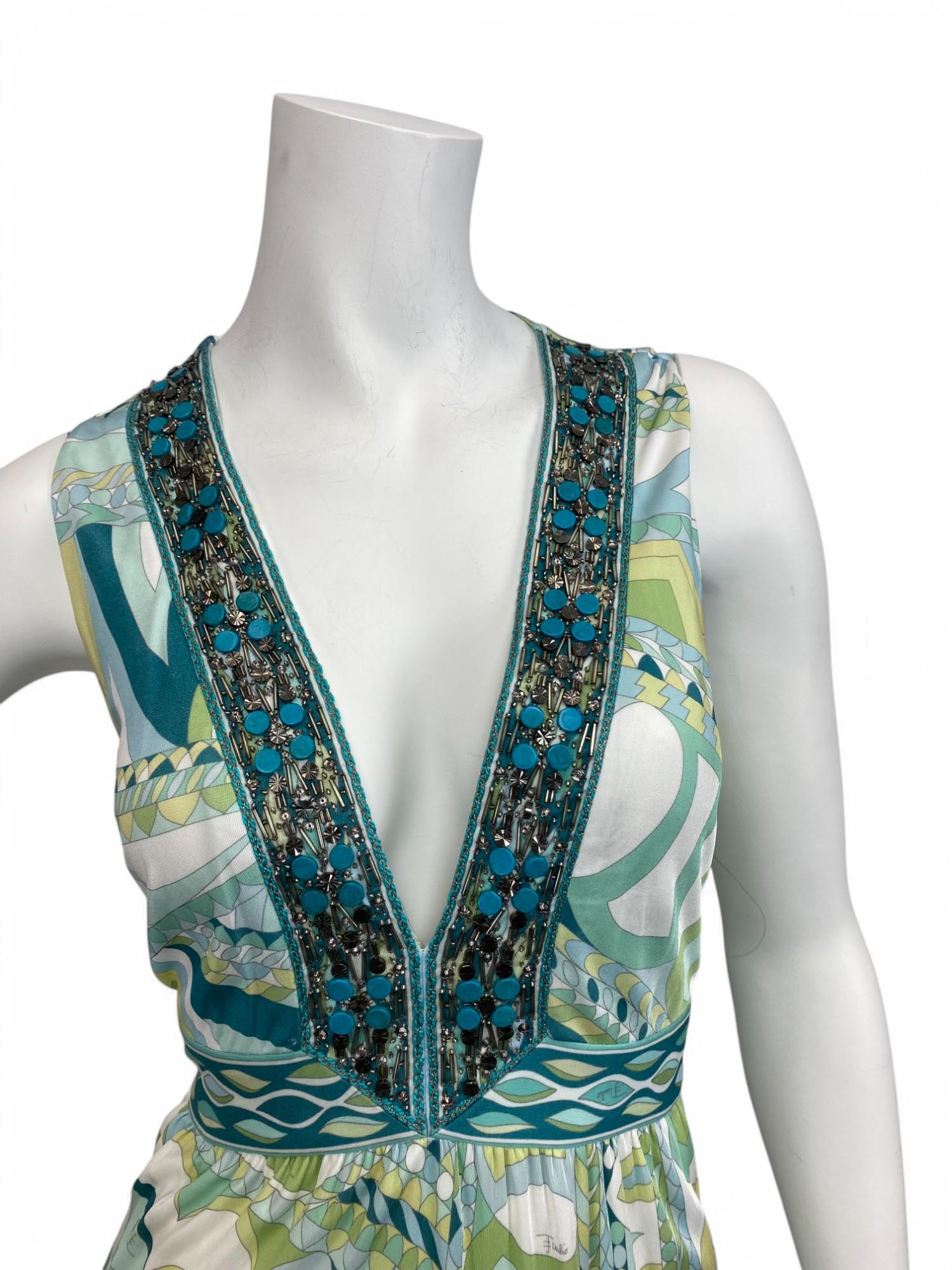 Gray Emilio Pucci Bead-Embellished Maxi Dress Sz: 46 For Sale