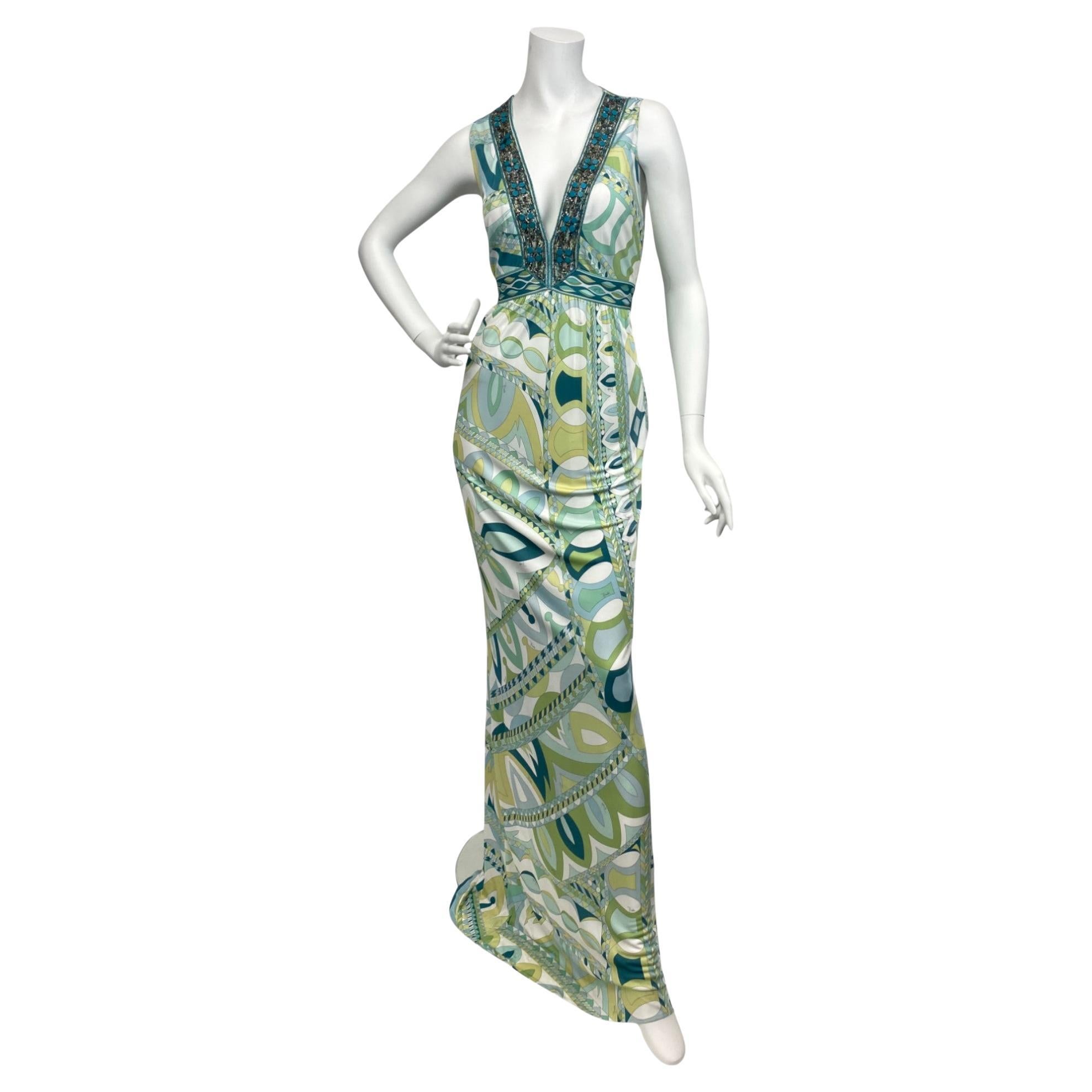 Emilio Pucci Bead-Embellished Maxi Dress Sz: 46 For Sale