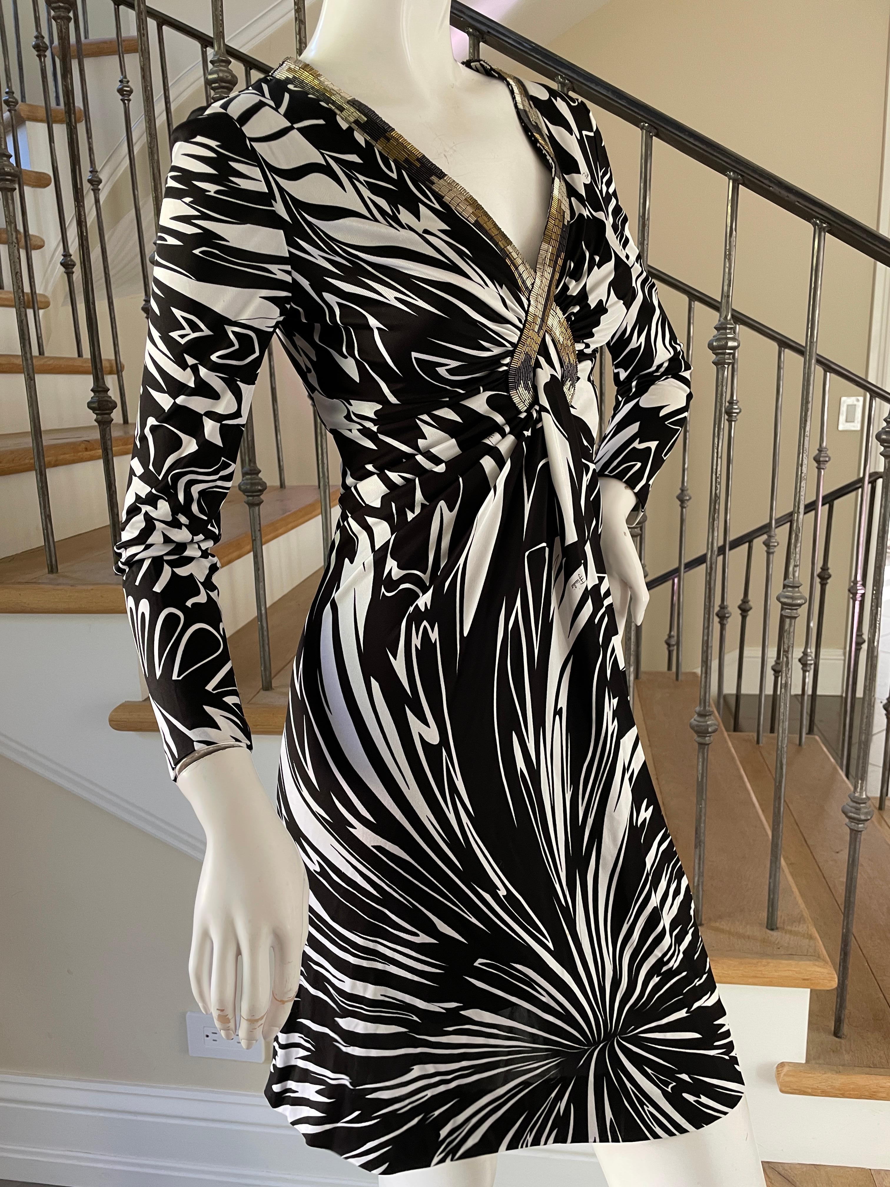 Emilio Pucci Beaded Plunging Op Art Pattern Cocktail Dress For Sale 1