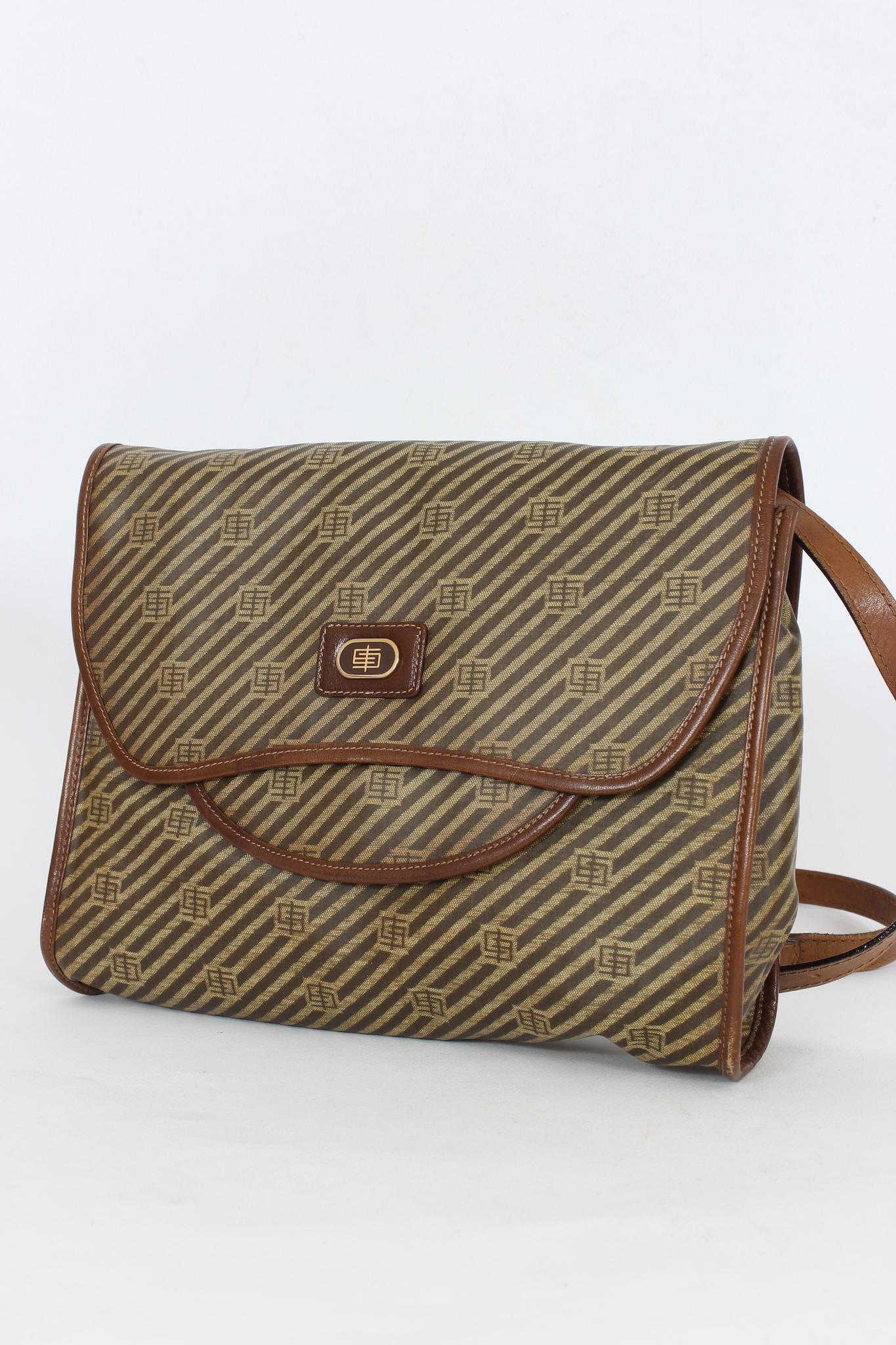 Emilio Pucci Beige Leather Monogram Vintage Shoulder Bag 80s 1