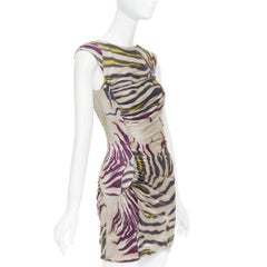 EMILIO PUCCI beige purple yellow animal striped slinky mini dress IT40 S