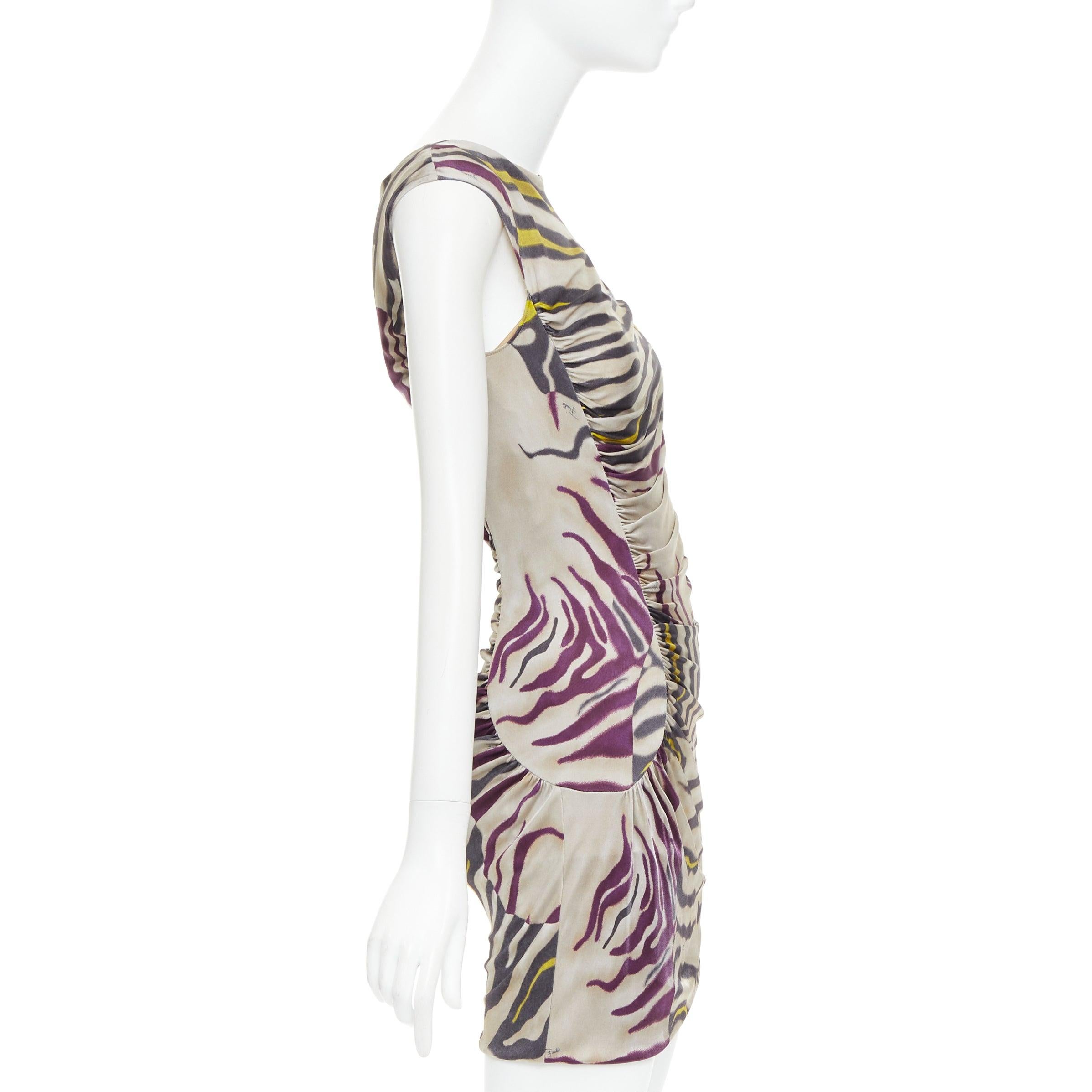 EMILIO PUCCI beige purple yellow animal striped slinky mini dress IT40 S In Good Condition For Sale In Hong Kong, NT