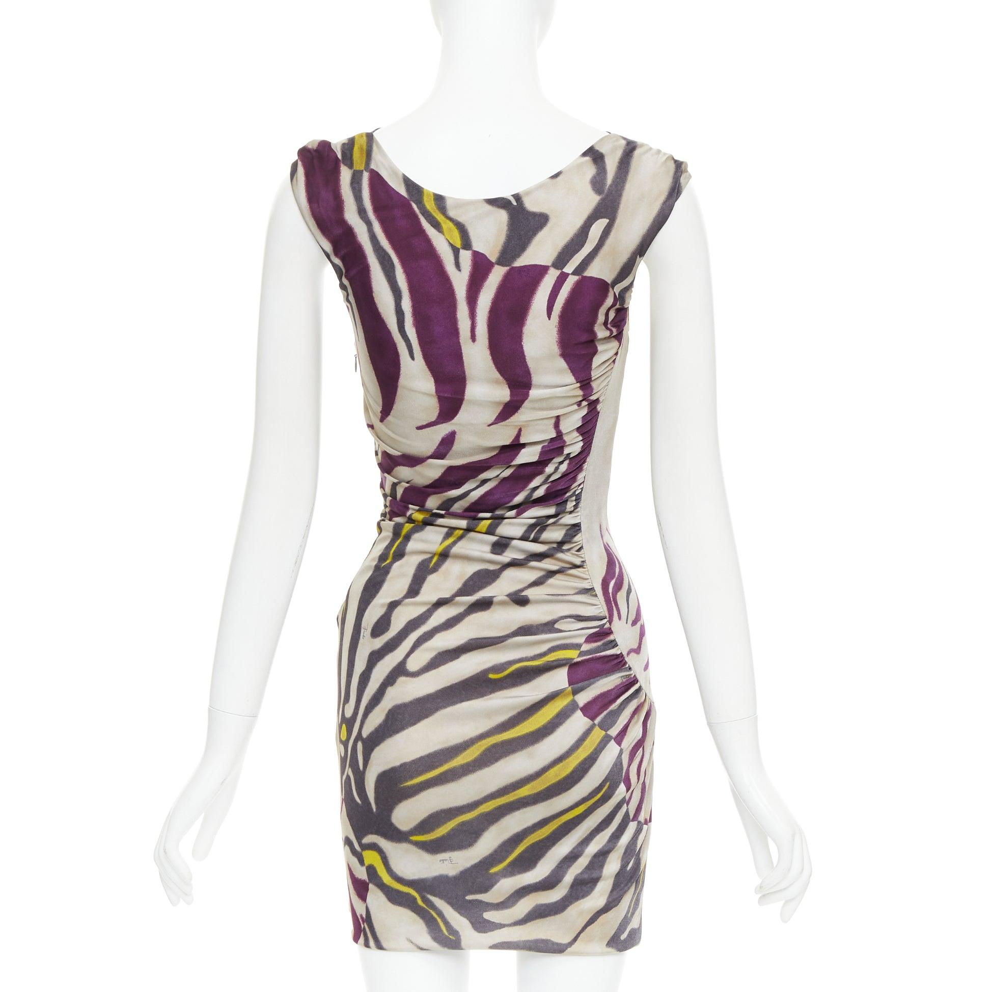 Women's EMILIO PUCCI beige purple yellow animal striped slinky mini dress IT40 S For Sale