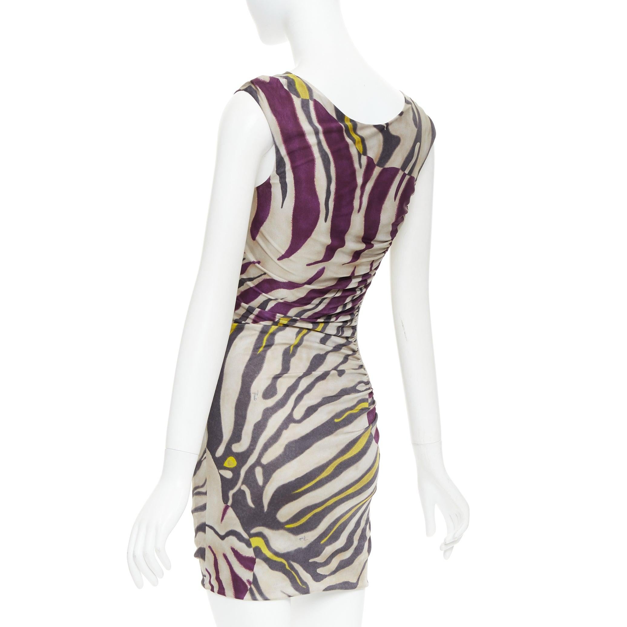 EMILIO PUCCI beige purple yellow animal striped slinky mini dress IT40 S For Sale 1