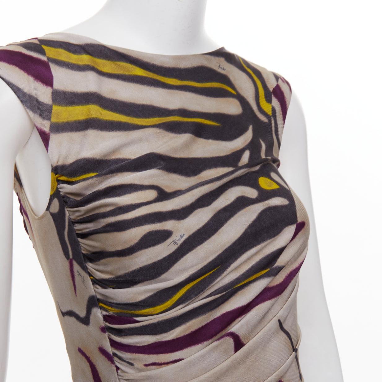 EMILIO PUCCI beige purple yellow animal striped slinky mini dress IT40 S For Sale 2